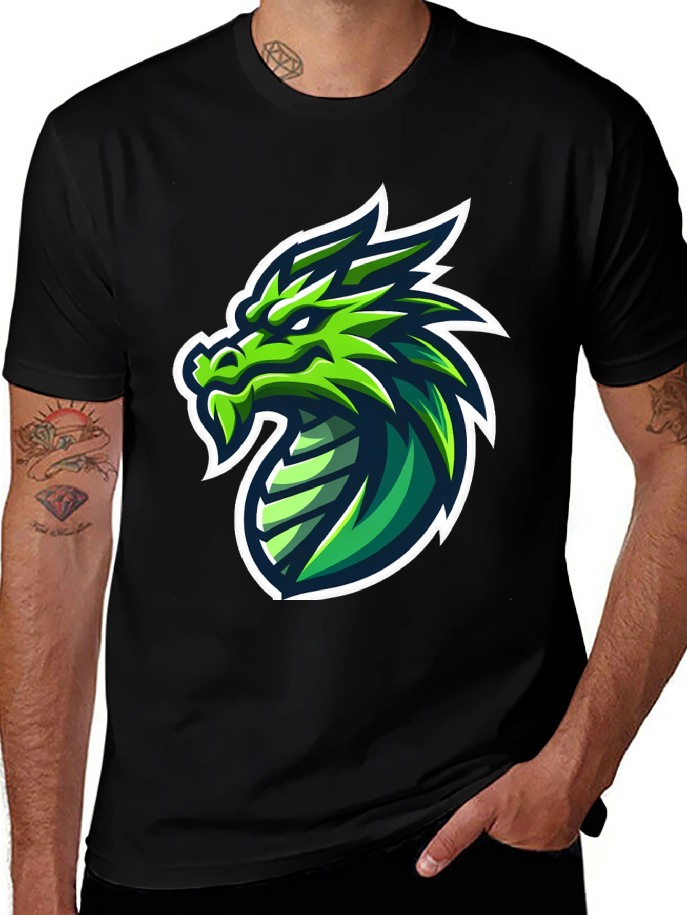 Green Dragon Graphic Tee - Men's Black T-Shirt