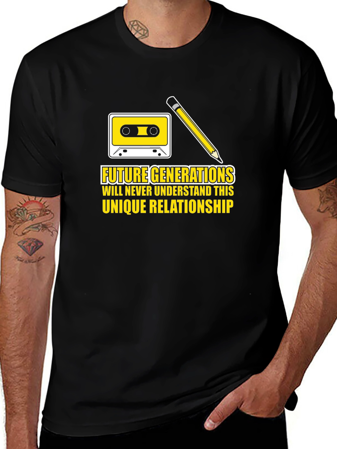 Variant 18 of Retro Cassette & Pencil T-Shirt - Unique Relationship Tee
