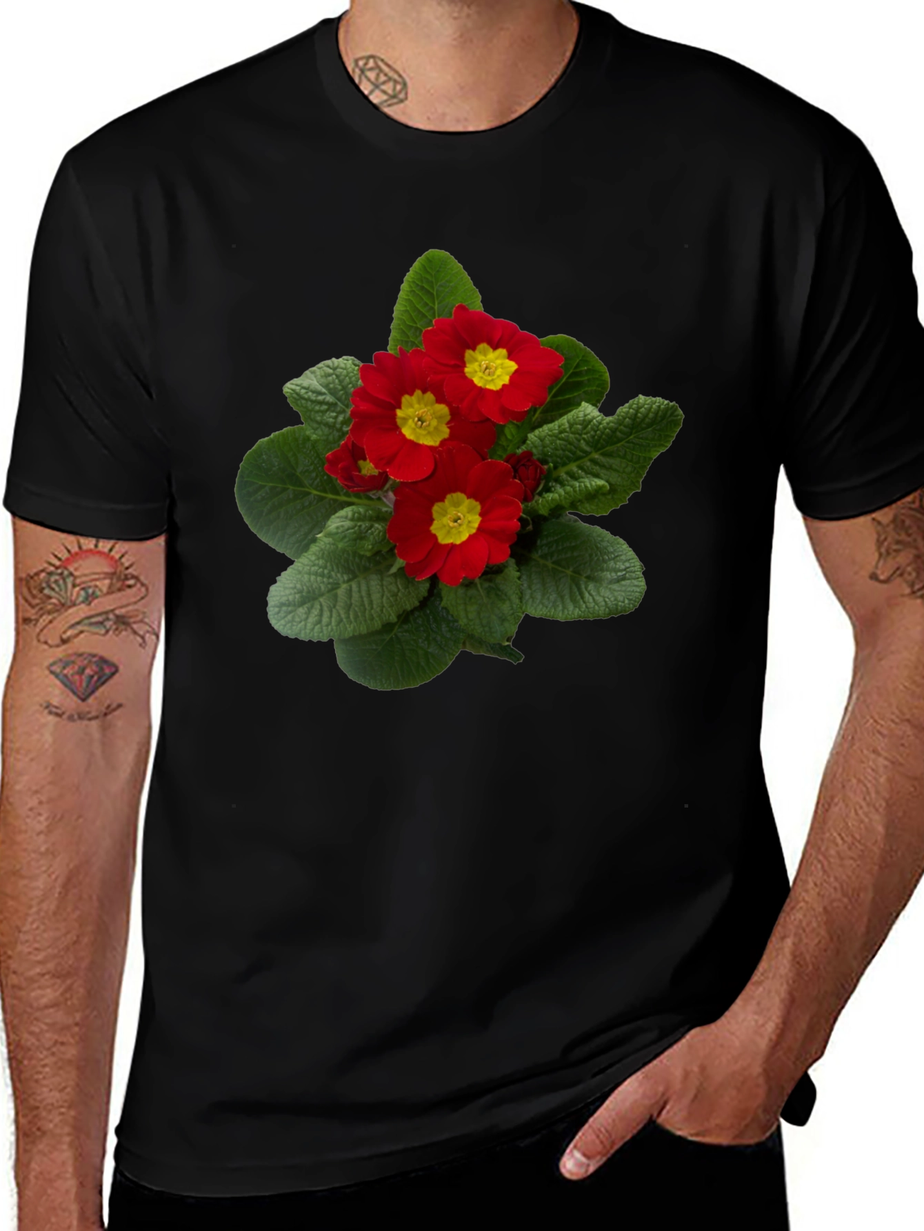 Variant 19 of Floral Print T-Shirt - Red Primrose Design