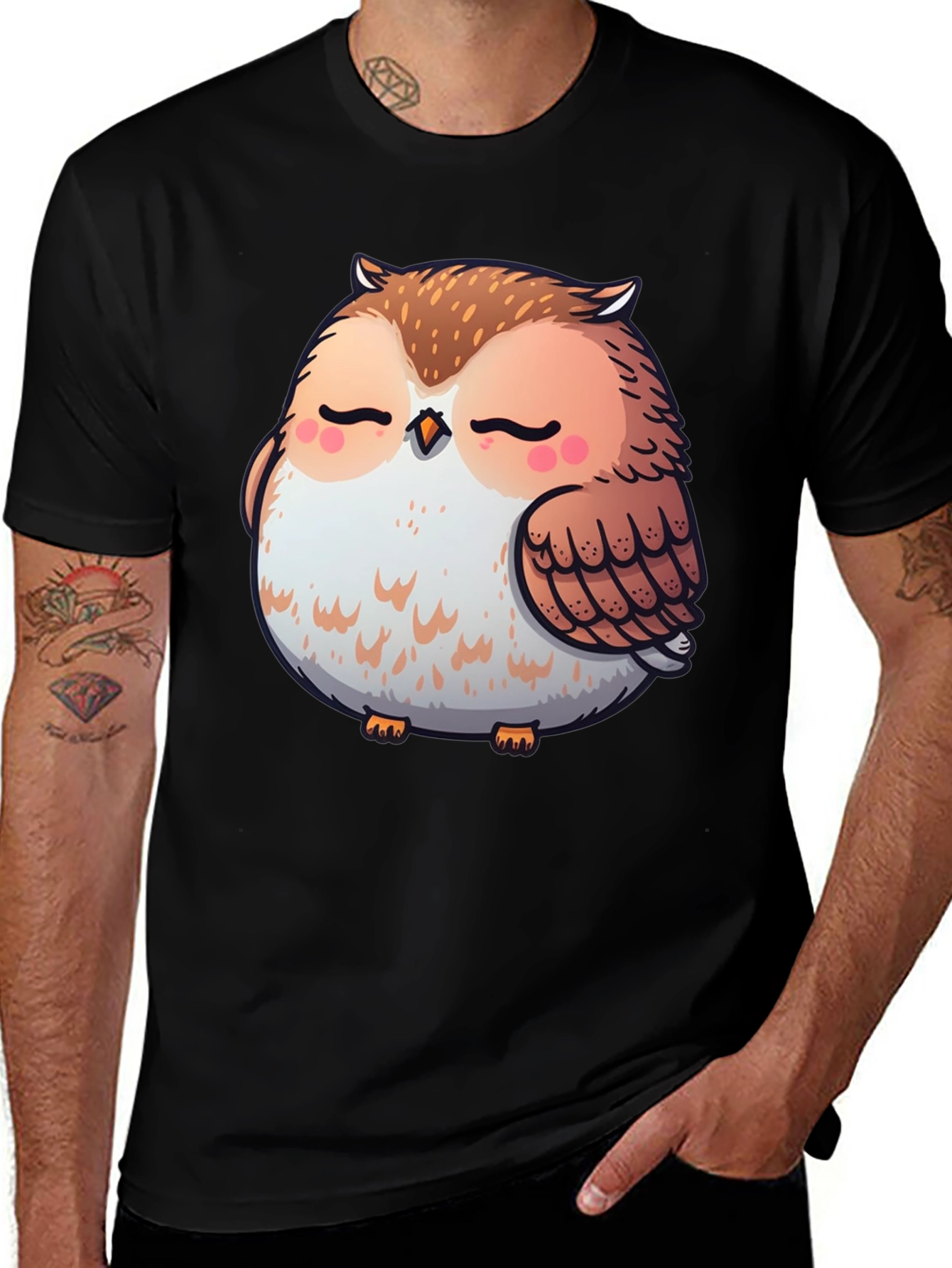 Variant 9 of Cute Owl Graphic Tee - Black T-Shirt