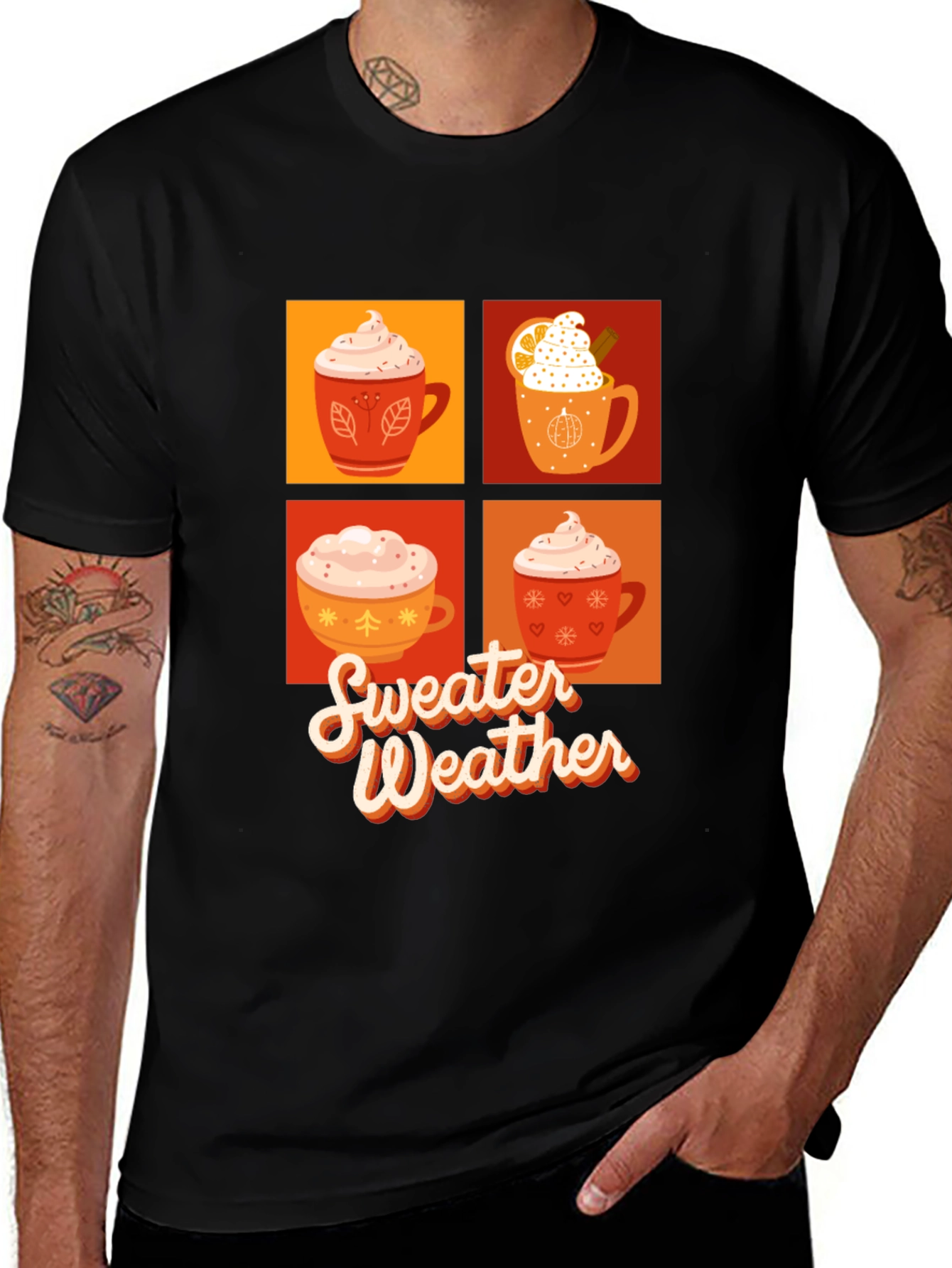 Sweater Weather Drink Design Black T-Shirt