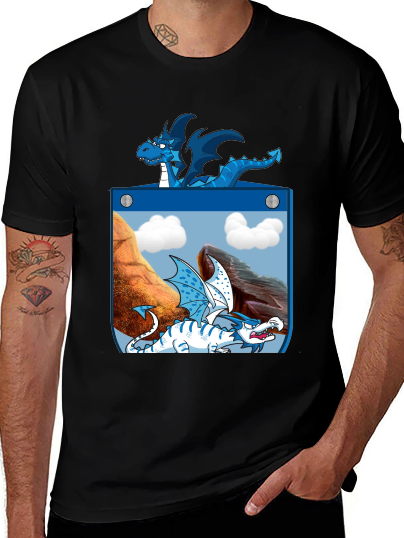 Black Dragon Pocket Graphic Tee - Fantasy Creature Design main image