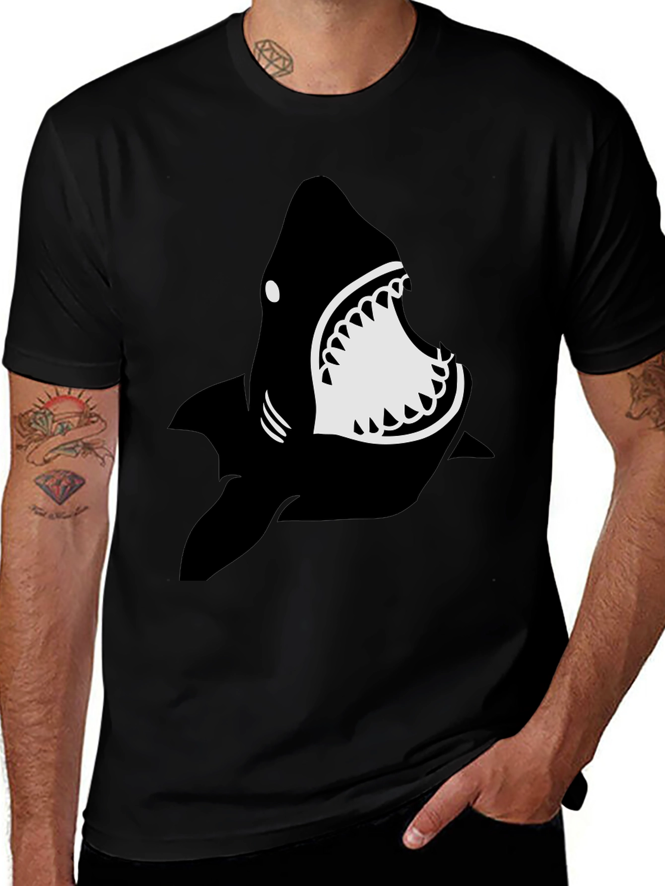 Variant 19 of Shark Graphic Tee - Men's Black T-Shirt
