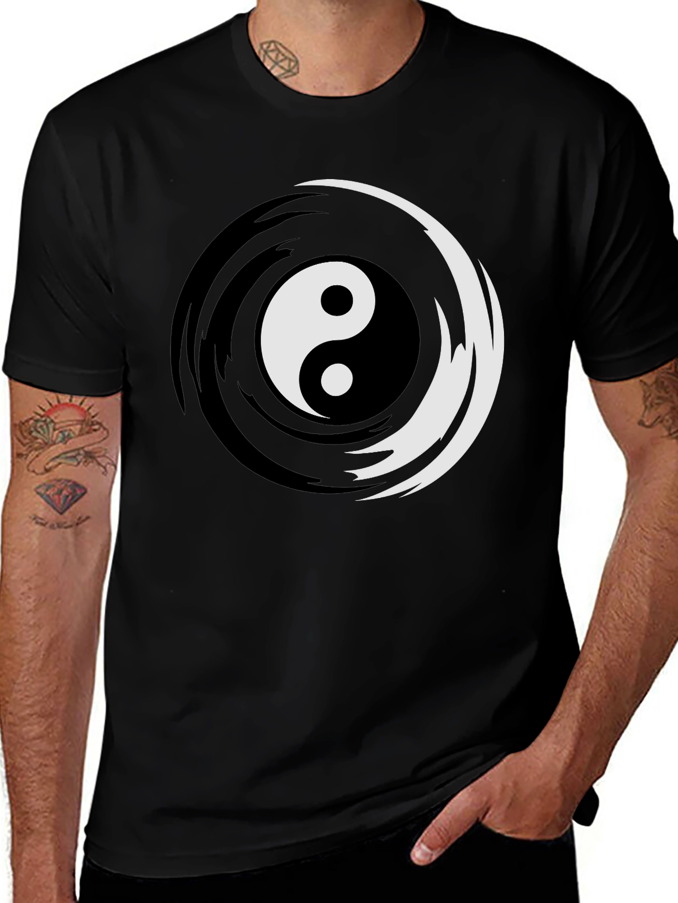 Variant 18 of Yin Yang Graphic Tee - Men's Black Crew Neck T-Shirt