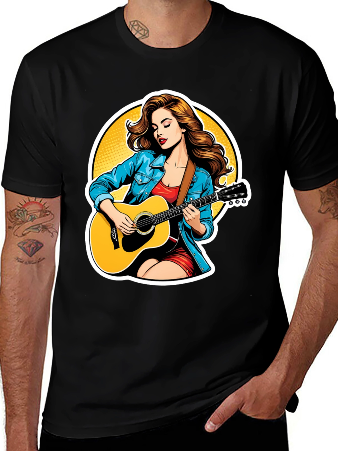 Variant 8 of Guitar Girl Graphic Tee - Cool Casual Style