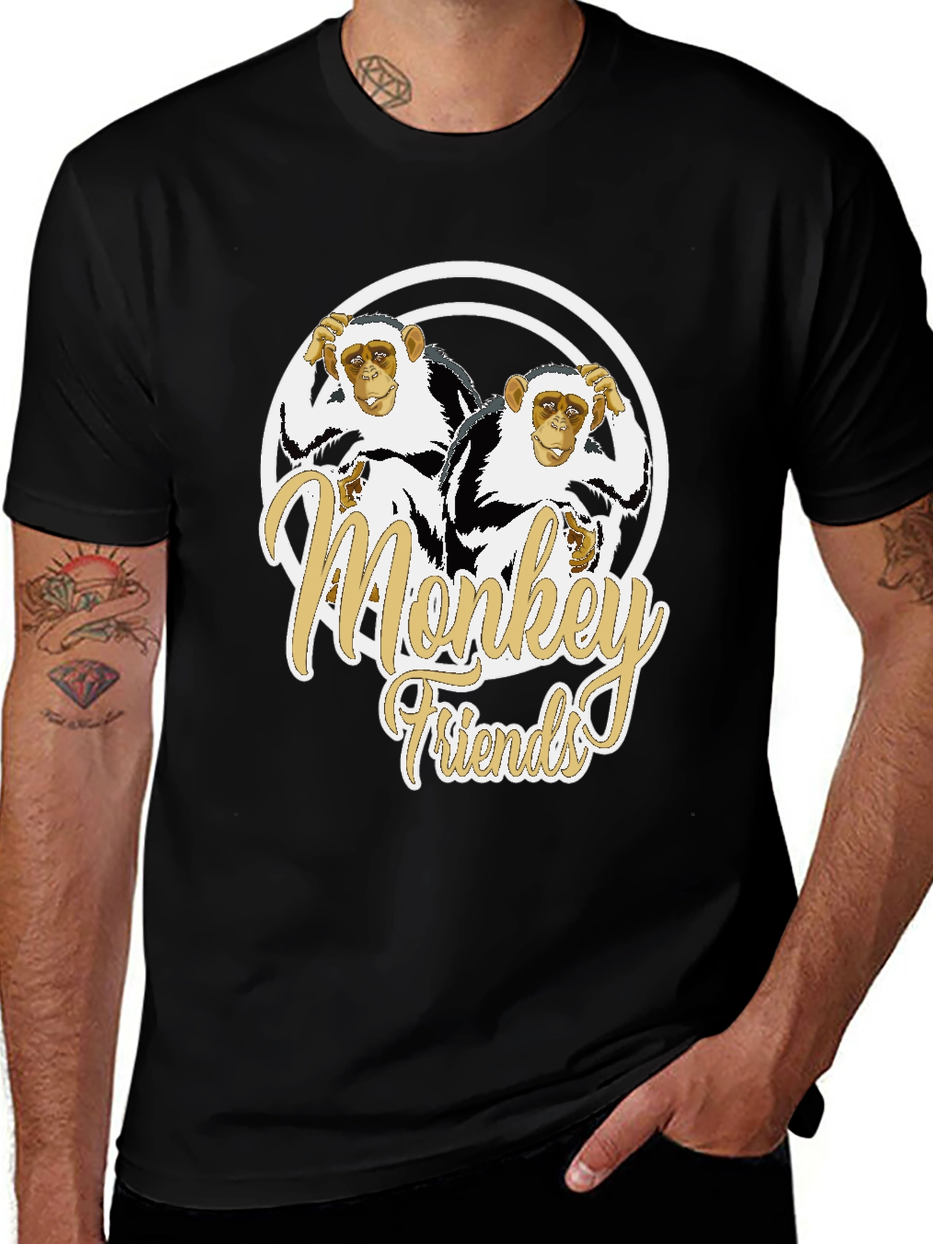 Variant 3 of Monkey Friends Graphic T-Shirt - Black