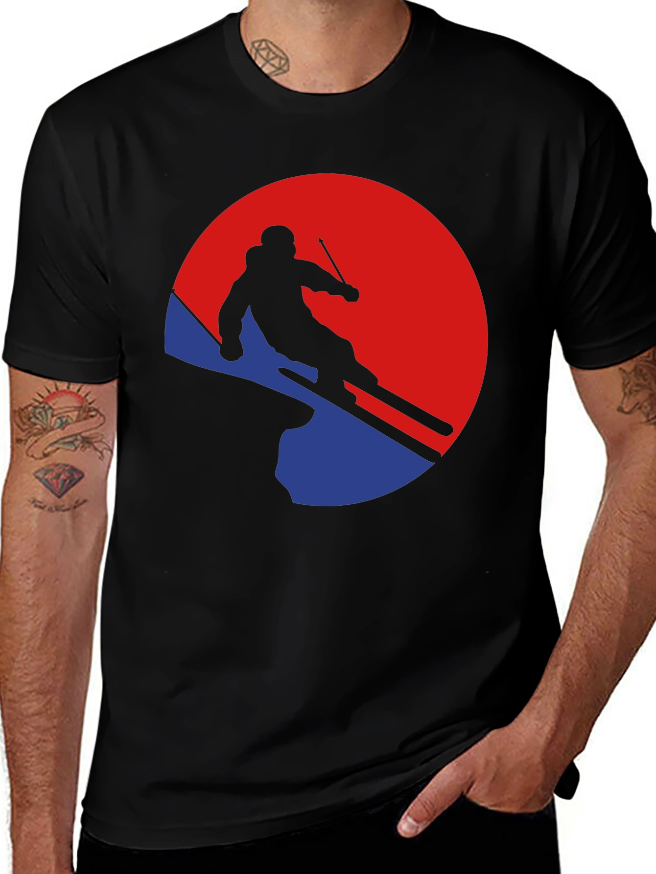 Retro Skier Graphic Tee - Black Cotton Comfort