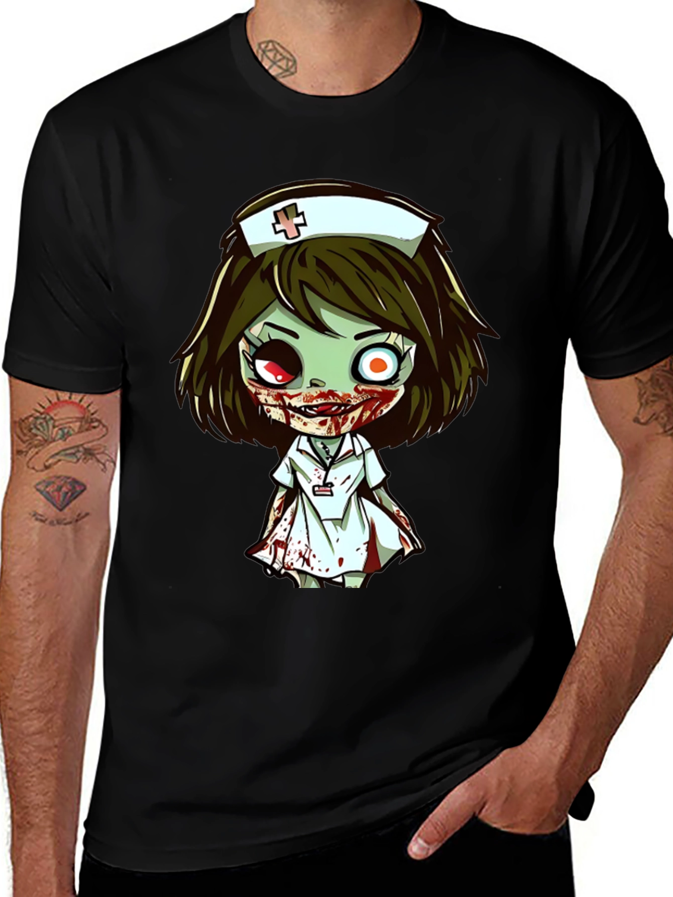Variant 3 of Zombie Nurse Cartoon Graphic T-Shirt