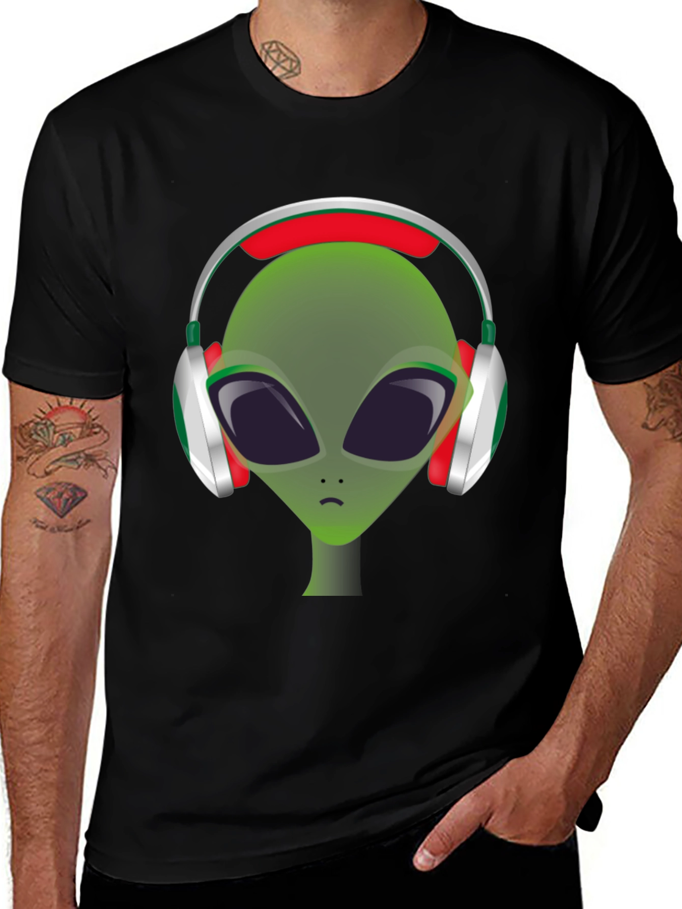 Variant 21 of Alien DJ T-Shirt - Green Headphone Graphic Tee