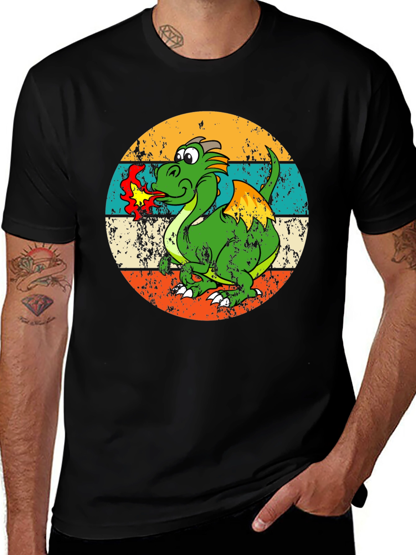 Variant 25 of Retro Dragon Graphic Tee - Men's Black T-Shirt