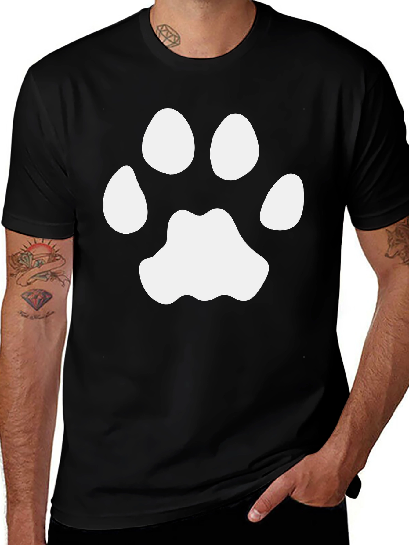 Variant 23 of Paw Print Graphic Tee - Black Cotton T-Shirt