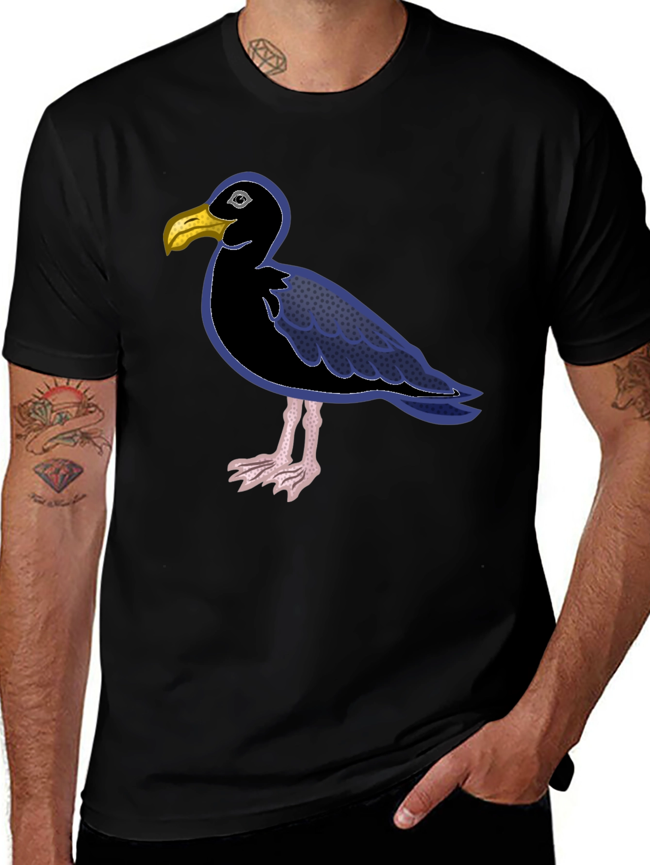 Variant 13 of Black T-Shirt with Cartoon Seagull Design