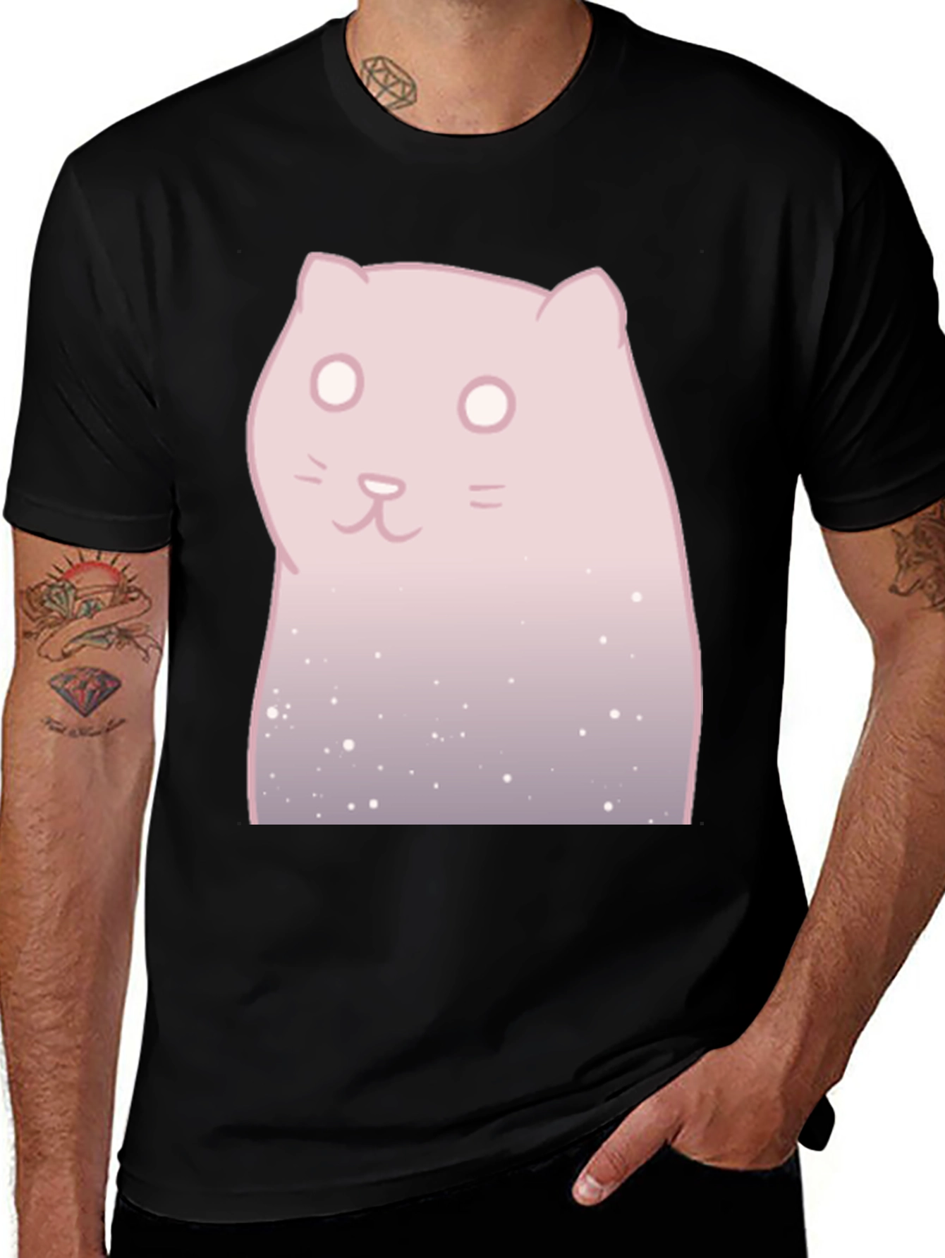 Variant 16 of Cute Pink Cat Graphic Tee - Men's Black T-Shirt