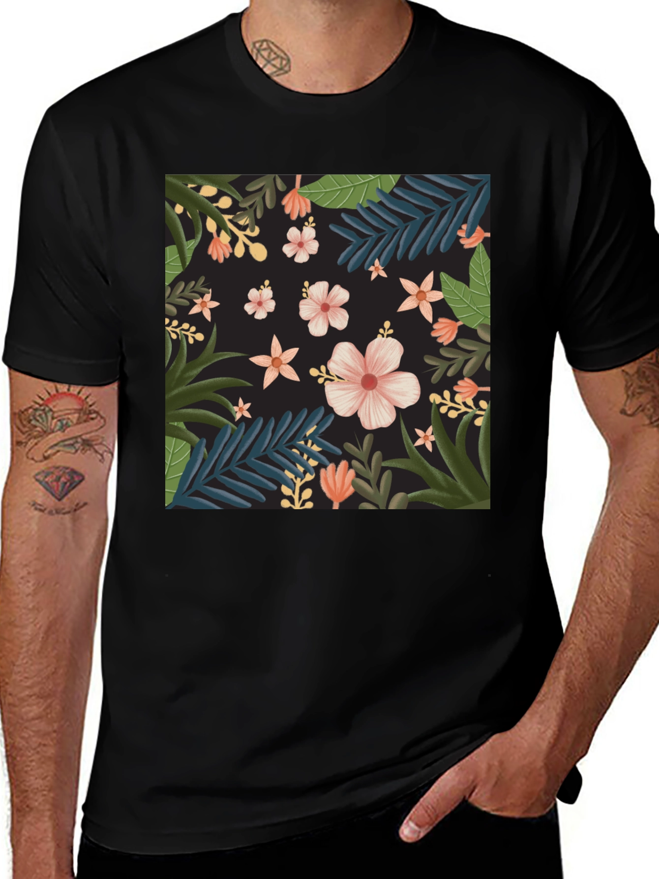 Variant 30 of Floral Print Black T-Shirt