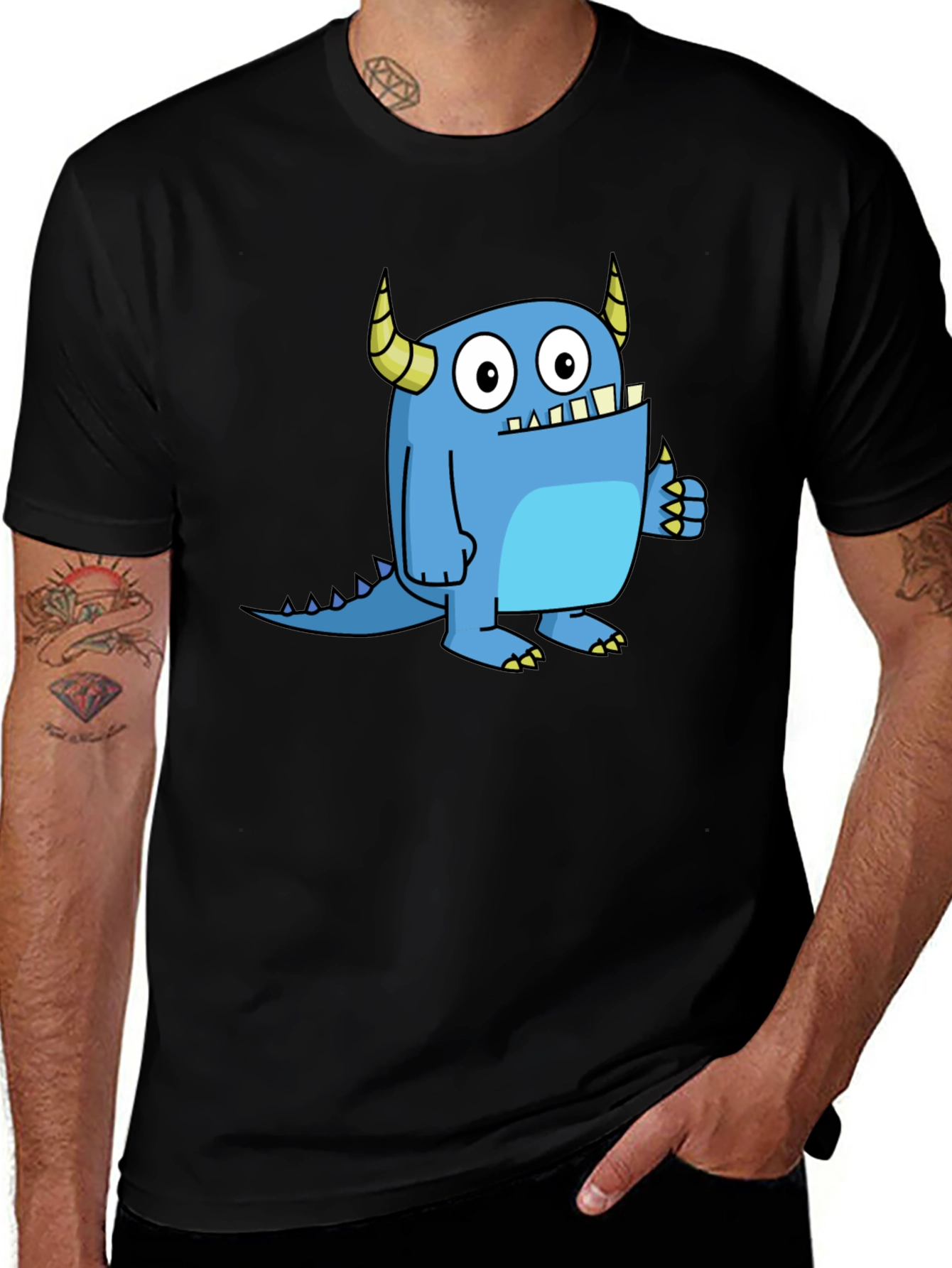 Variant 27 of Funny Monster Cartoon Black T-Shirt