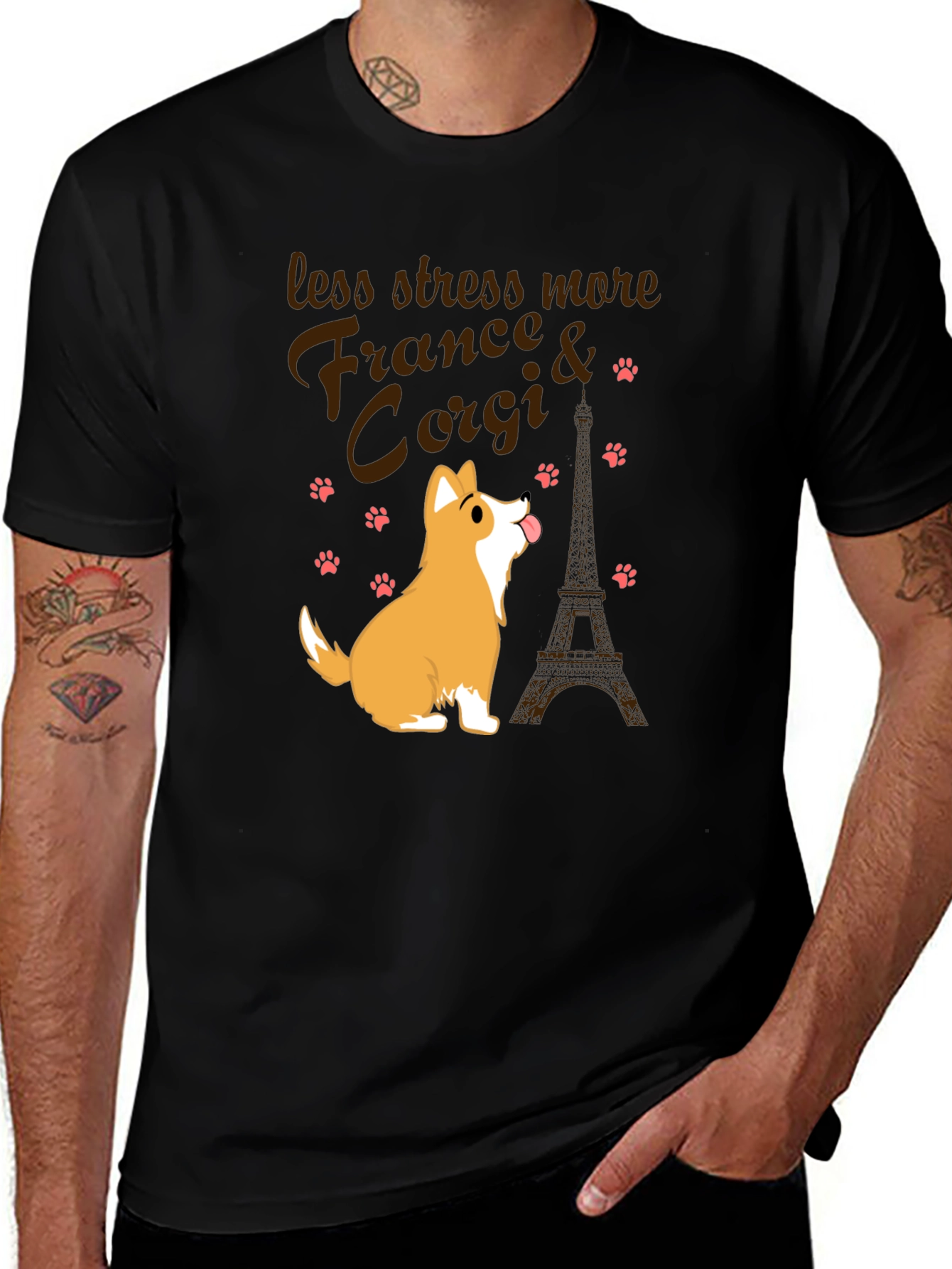 France & Corgi T-Shirt - Less Stress