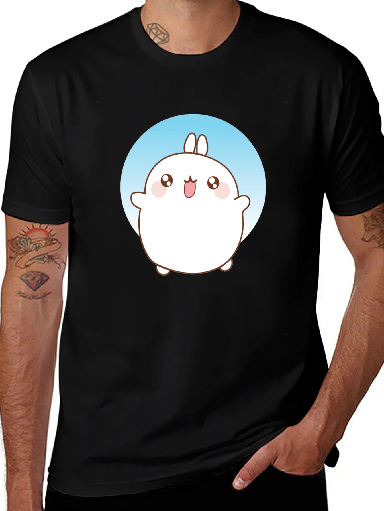 Variant 19 of Cute Molang Bunny Graphic T-Shirt - Black