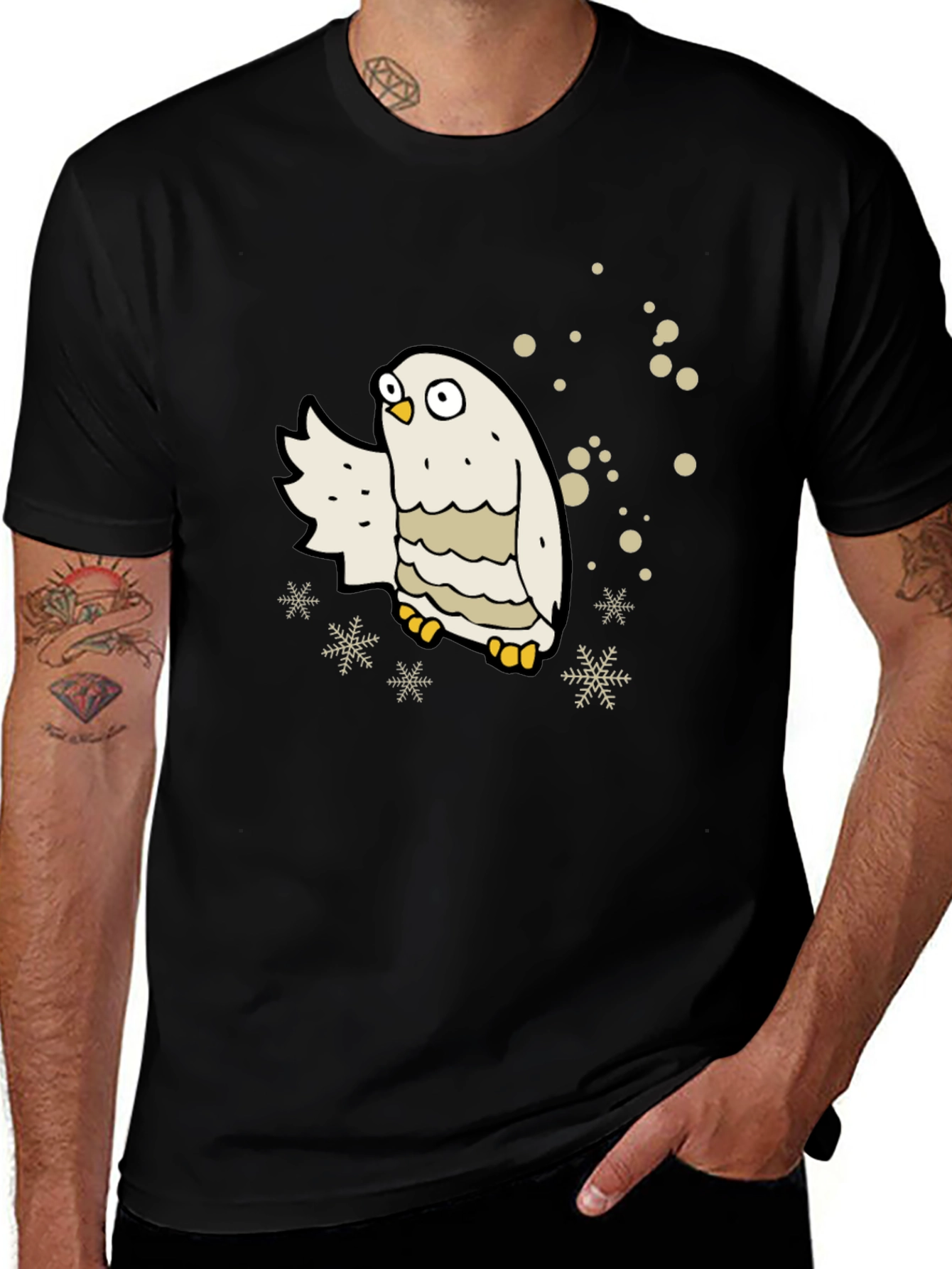 Variant 21 of Snowy Owl Graphic Tee - Black Cotton Blend