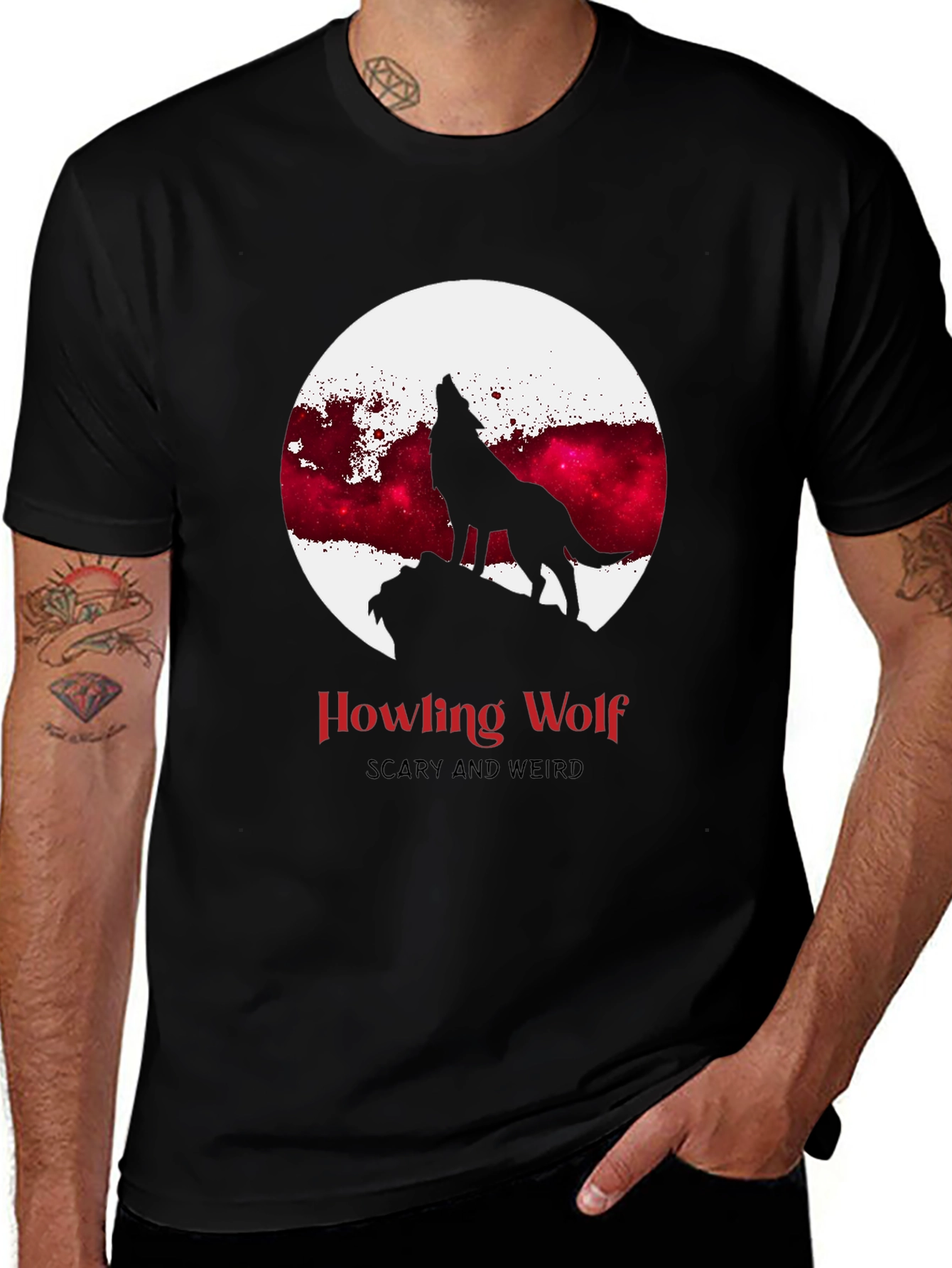 Variant 23 of Howling Wolf Graphic Tee - Scary & Weird Design