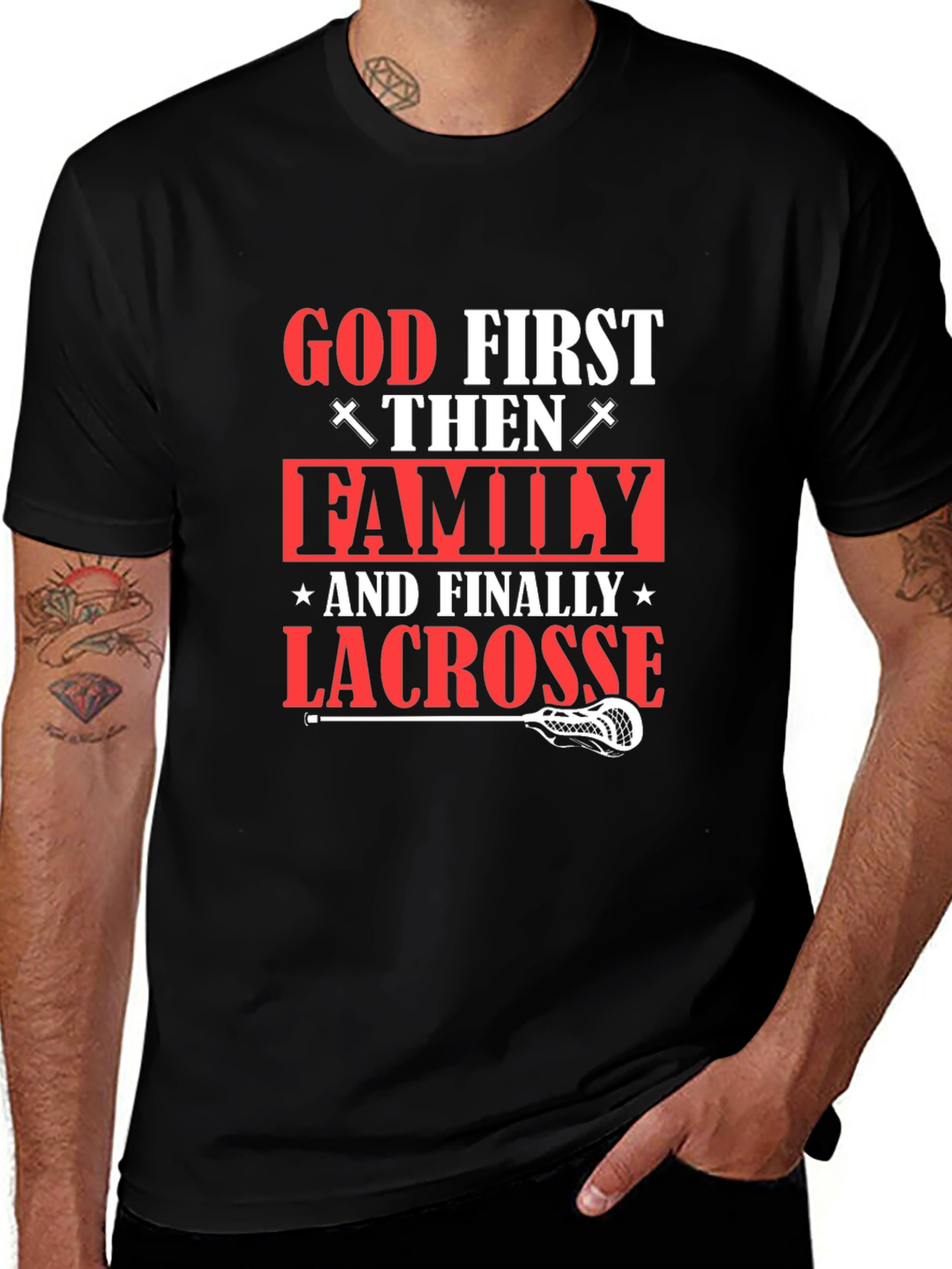 Variant 5 of God First Lacrosse Black T-Shirt