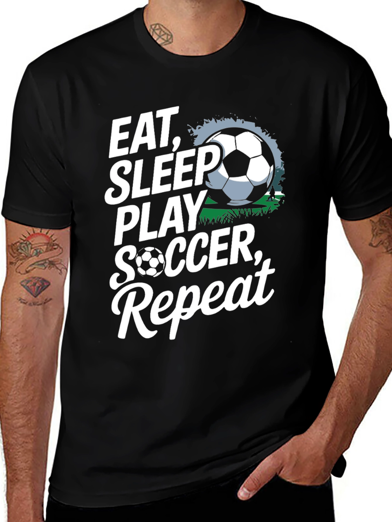 Variant 12 of Eat Sleep Play Soccer Repeat Black Graphic Tee