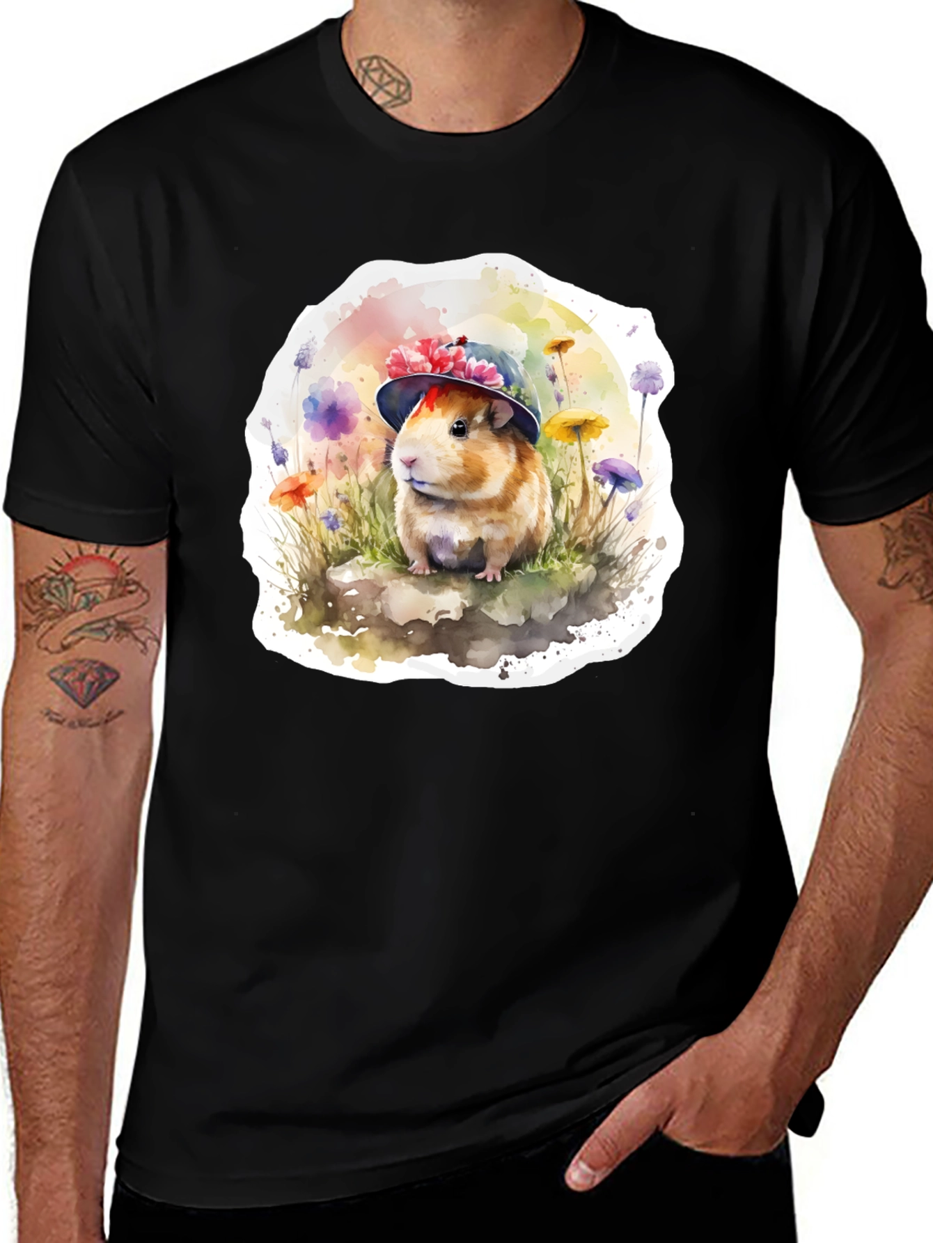 Variant 5 of Cute Guinea Pig Hat T-Shirt - Watercolor Design