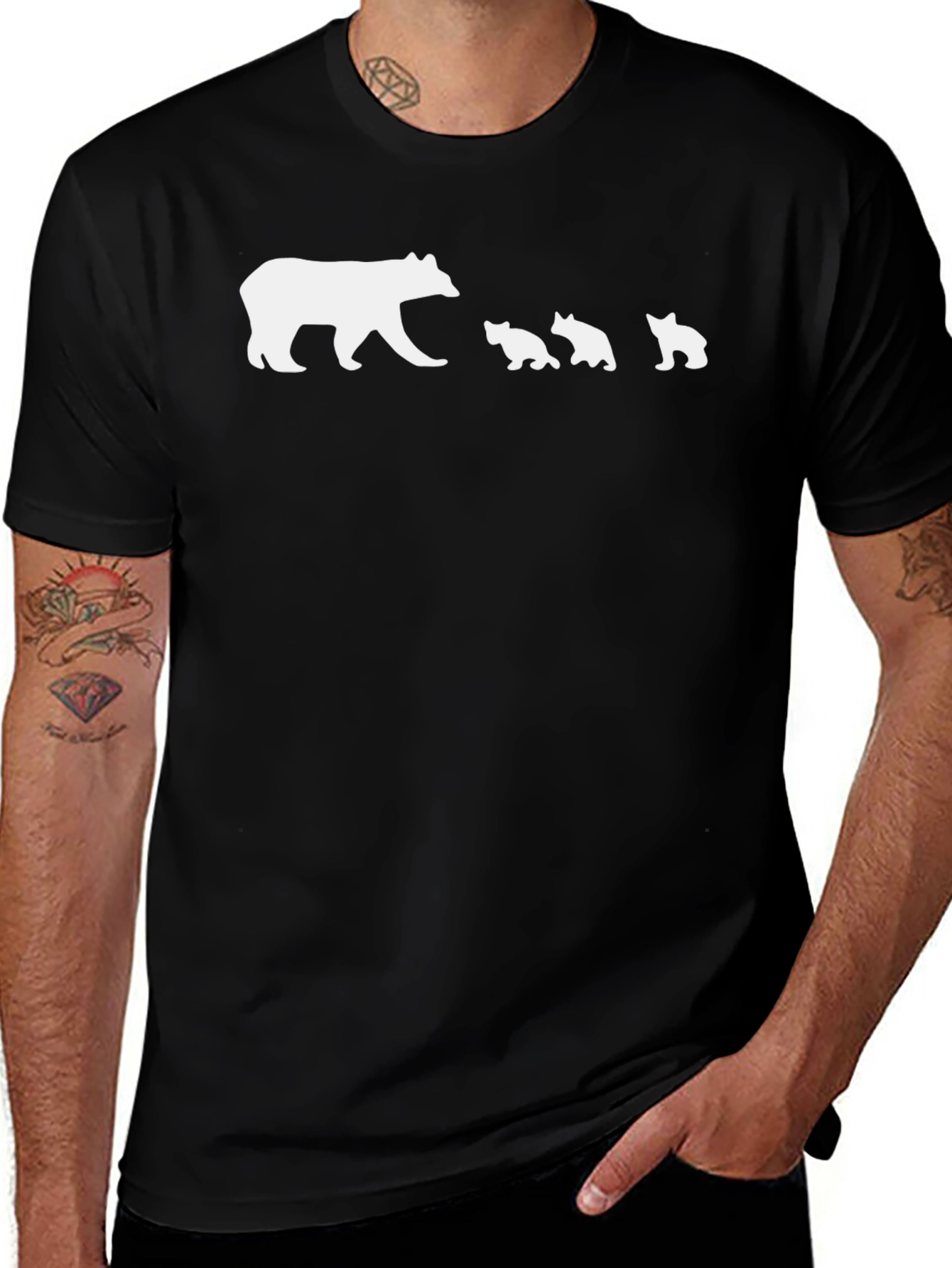 Variant 30 of Bear Family Graphic Tee - Black Cotton T-Shirt