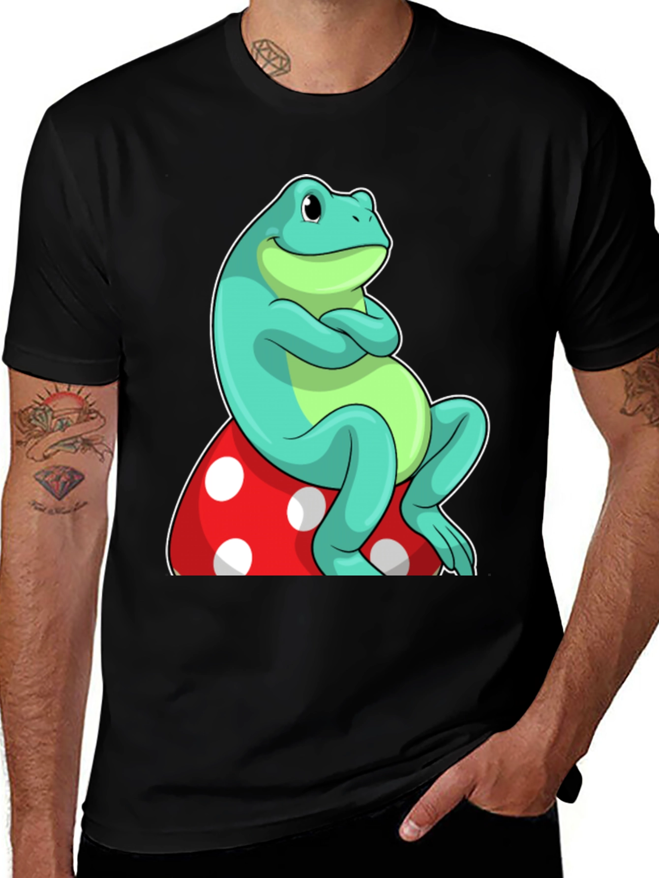 Variant 24 of Frog on Mushroom Graphic Tee - Unique Cartoon Design