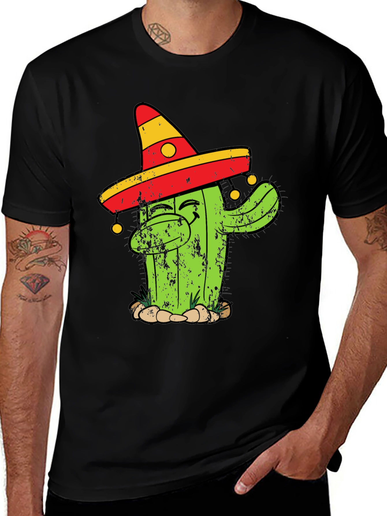 Variant 17 of Dabbing Cactus T-Shirt - Men's Black Cotton Tee