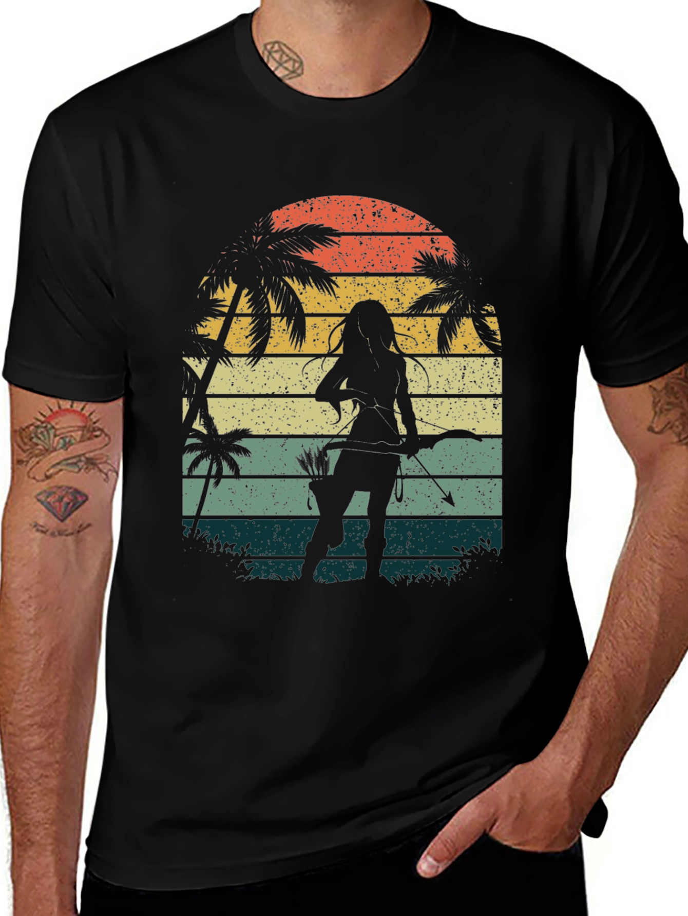Retro Archer Tee - Tropical Sunset Design