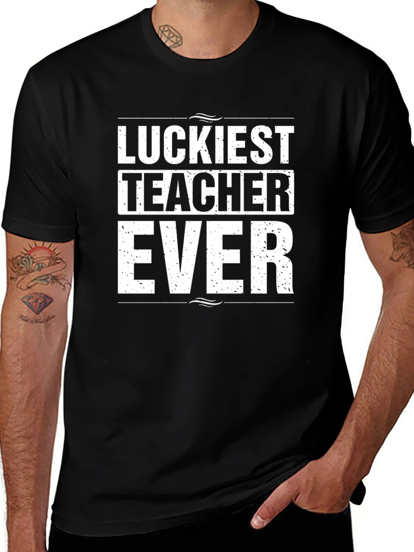 Luckiest Teacher Ever Black Graphic T-Shirt