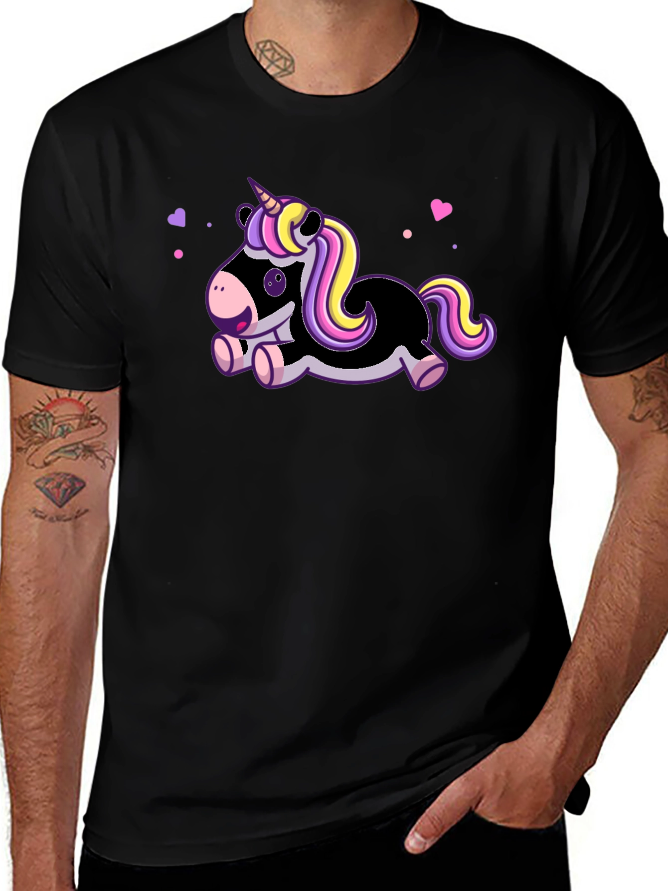 Variant 19 of Cute Cartoon Unicorn Black T-Shirt