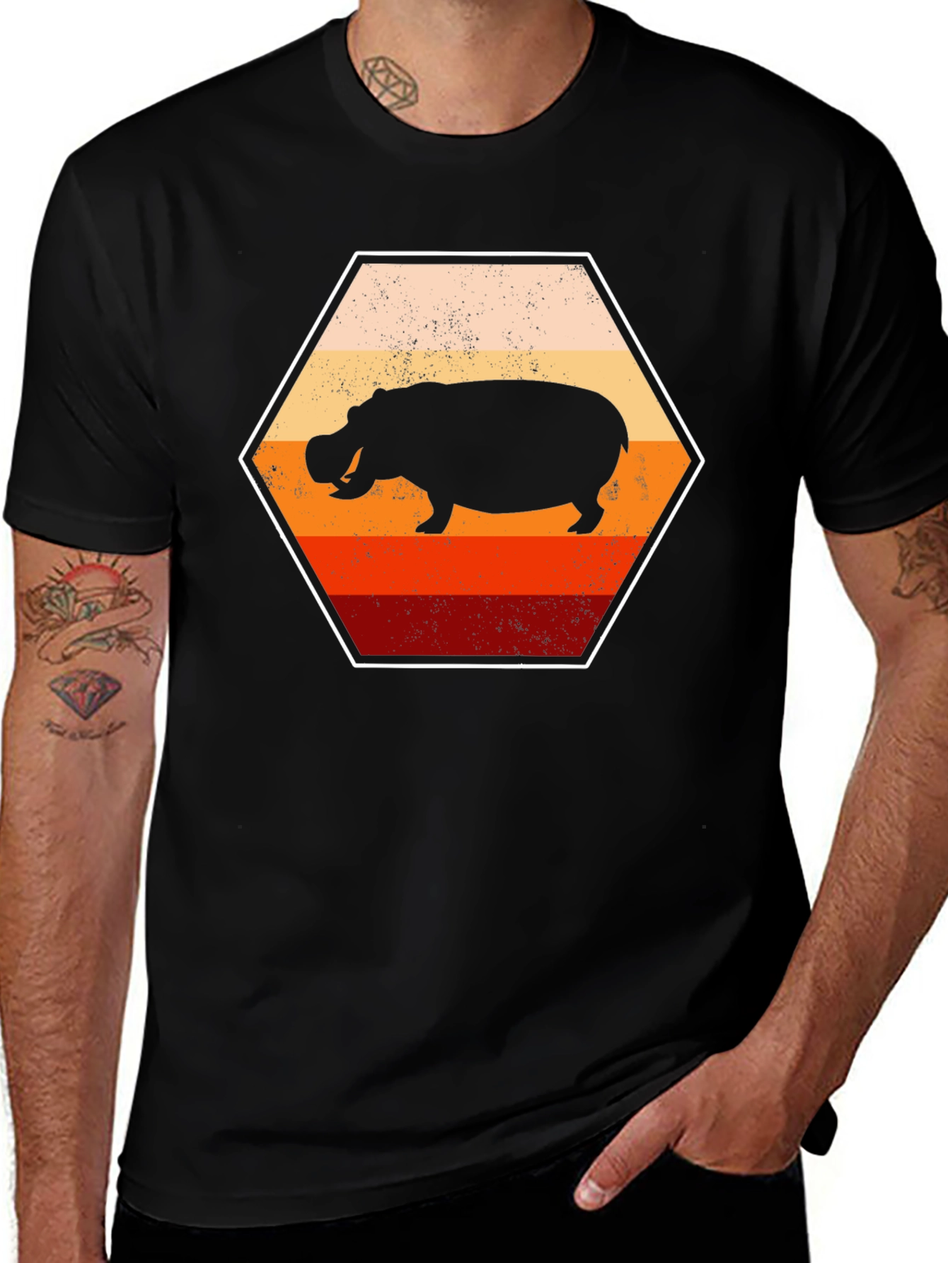 Variant 10 of Retro Hippo T-Shirt - Black Graphic Tee