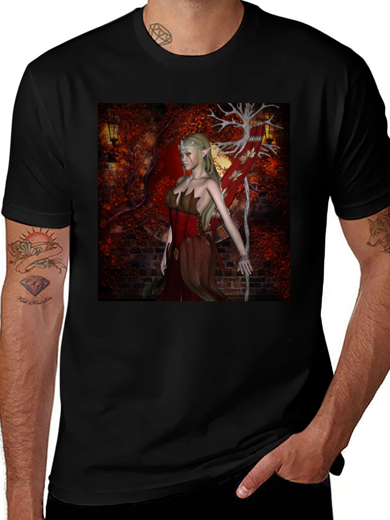Variant 14 of Fantasy Elf T-Shirt - Red and Black