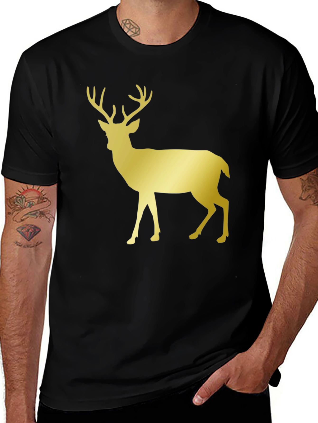 Variant 27 of Golden Deer Graphic Tee - Black Casual Shirt