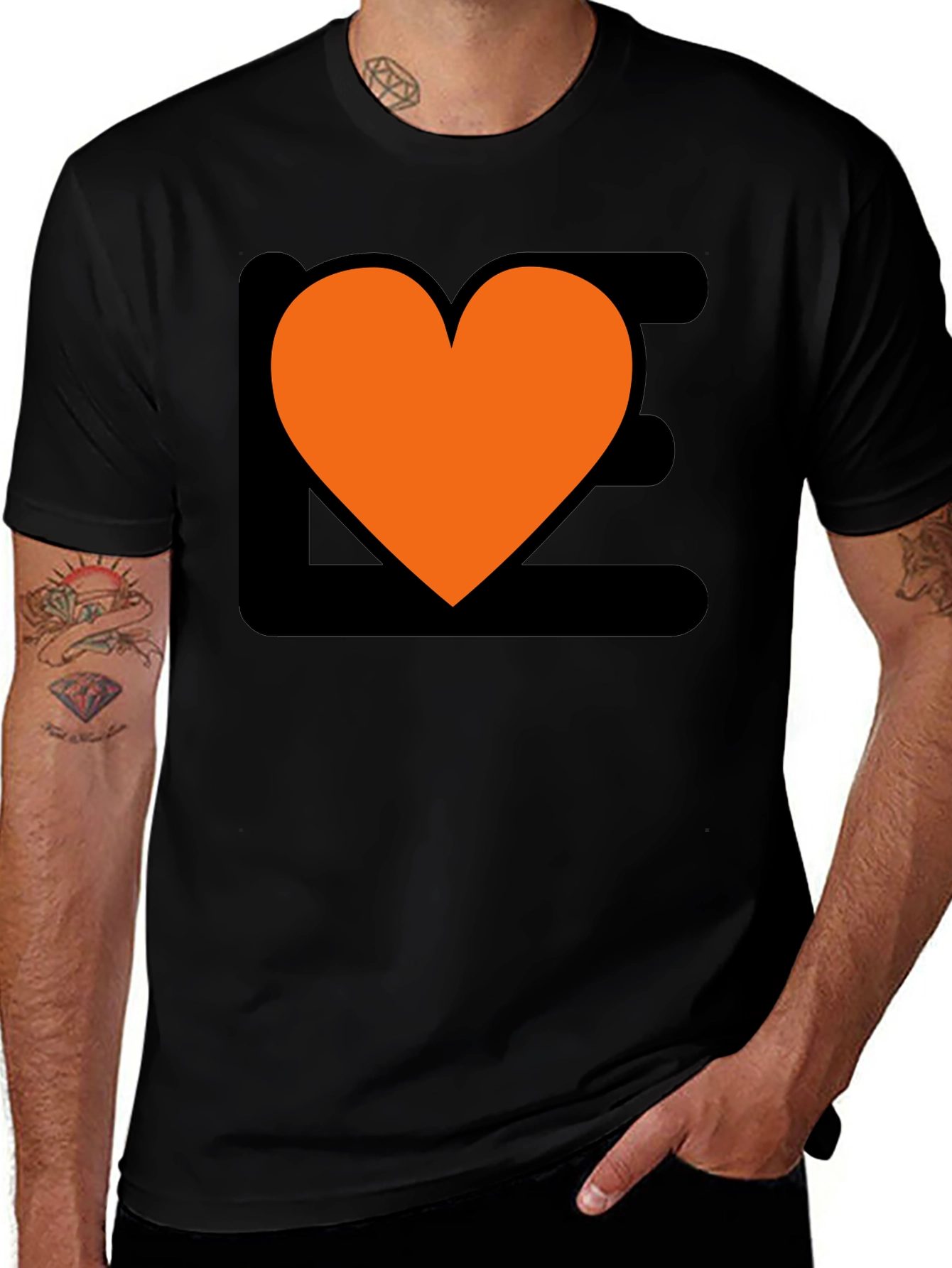 Variant 24 of Orange Heart Graphic Tee - Black Cotton Blend