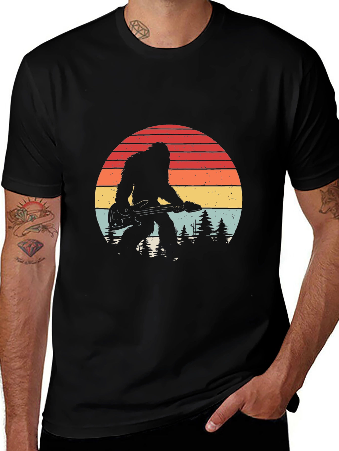 Variant 6 of Bigfoot Guitarist Retro Graphic Tee