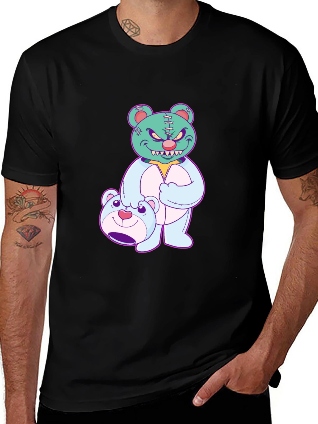 Variant 16 of Edgy Teddy Bear Graphic Tee - Black