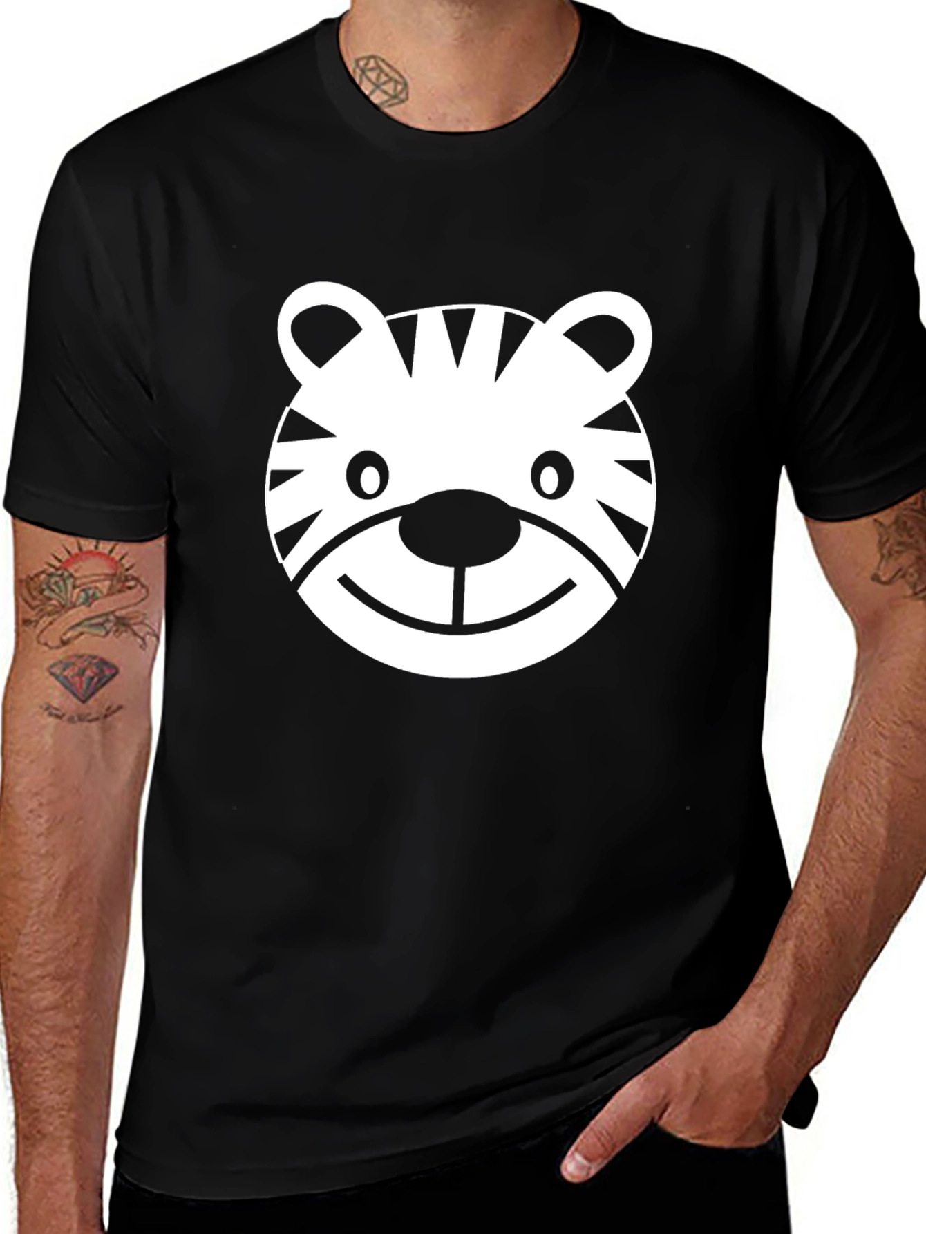 Cute Tiger Graphic Print Black T-Shirt