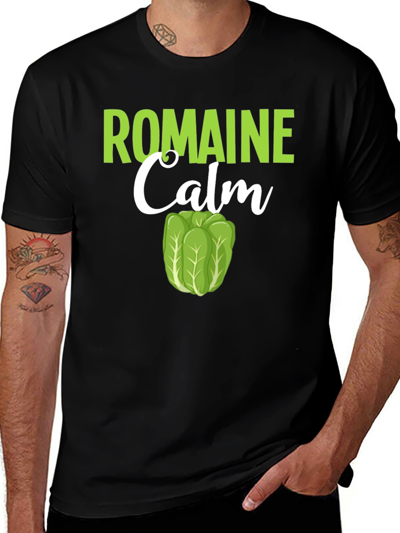 Black Romaine Calm Funny Lettuce Graphic T-Shirt main image