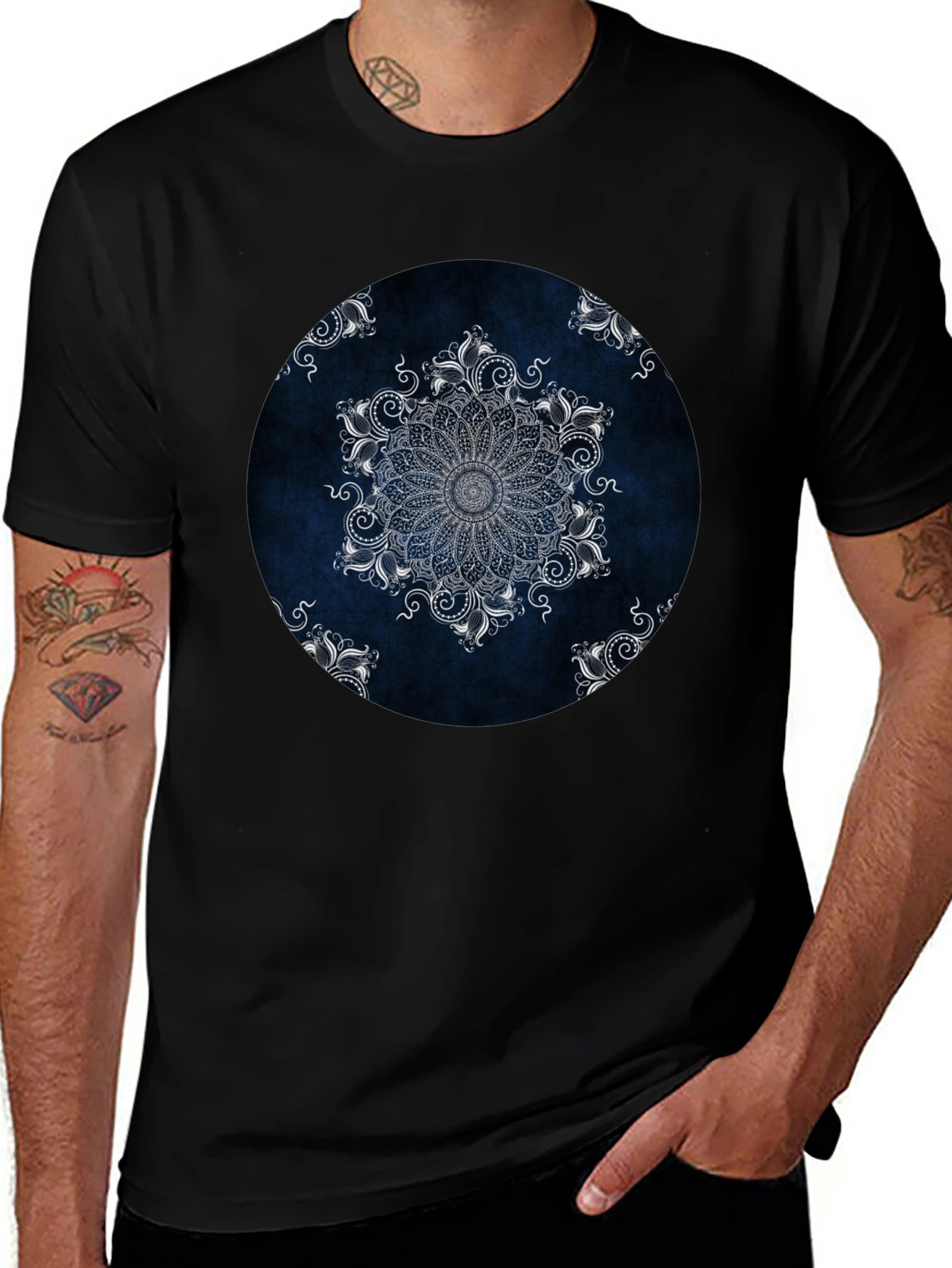 Variant 10 of Mandala Graphic Tee - Stylish Men's Black T-Shirt