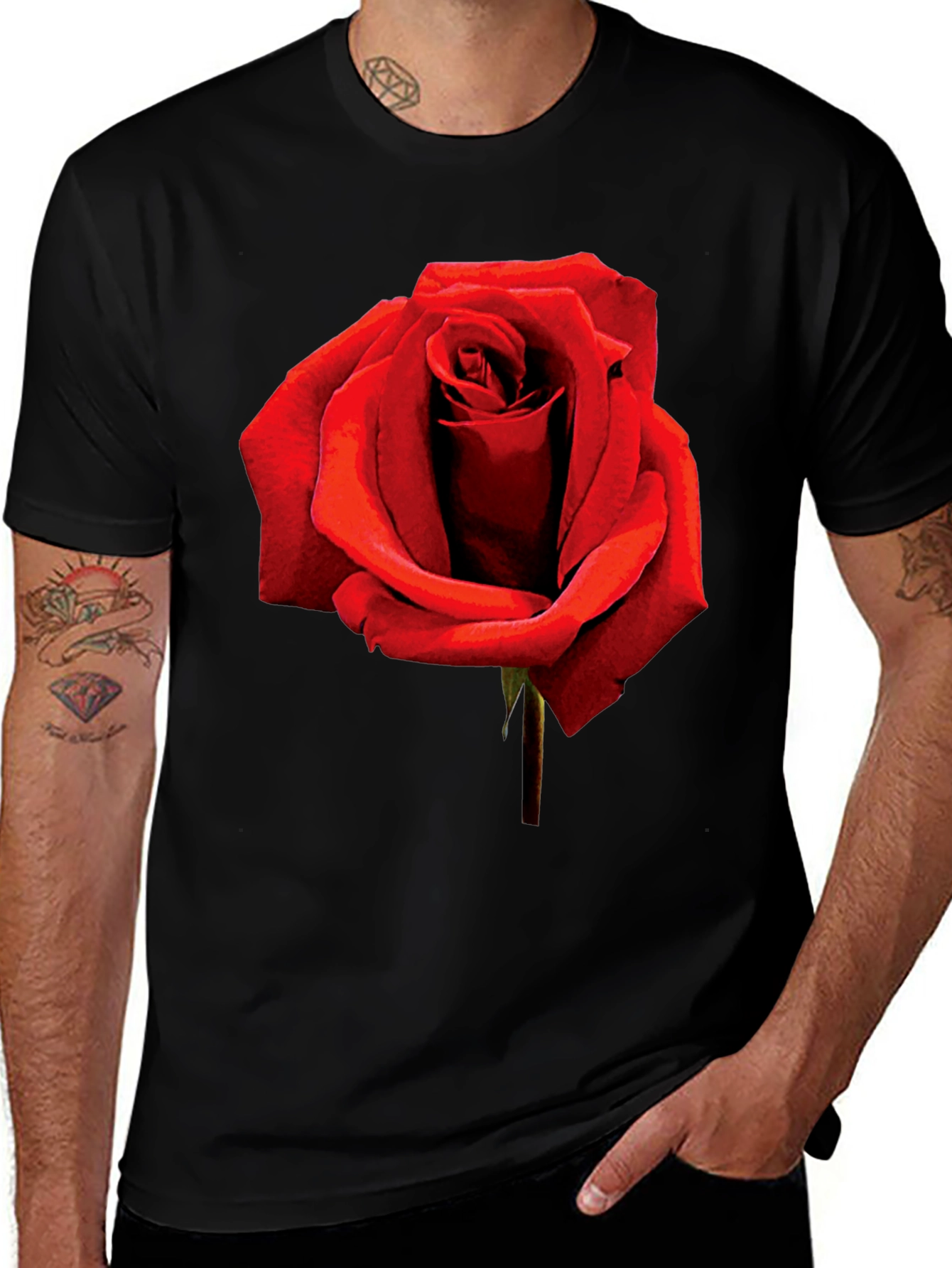 Variant 4 of Red Rose Graphic Tee - Black Cotton T-Shirt
