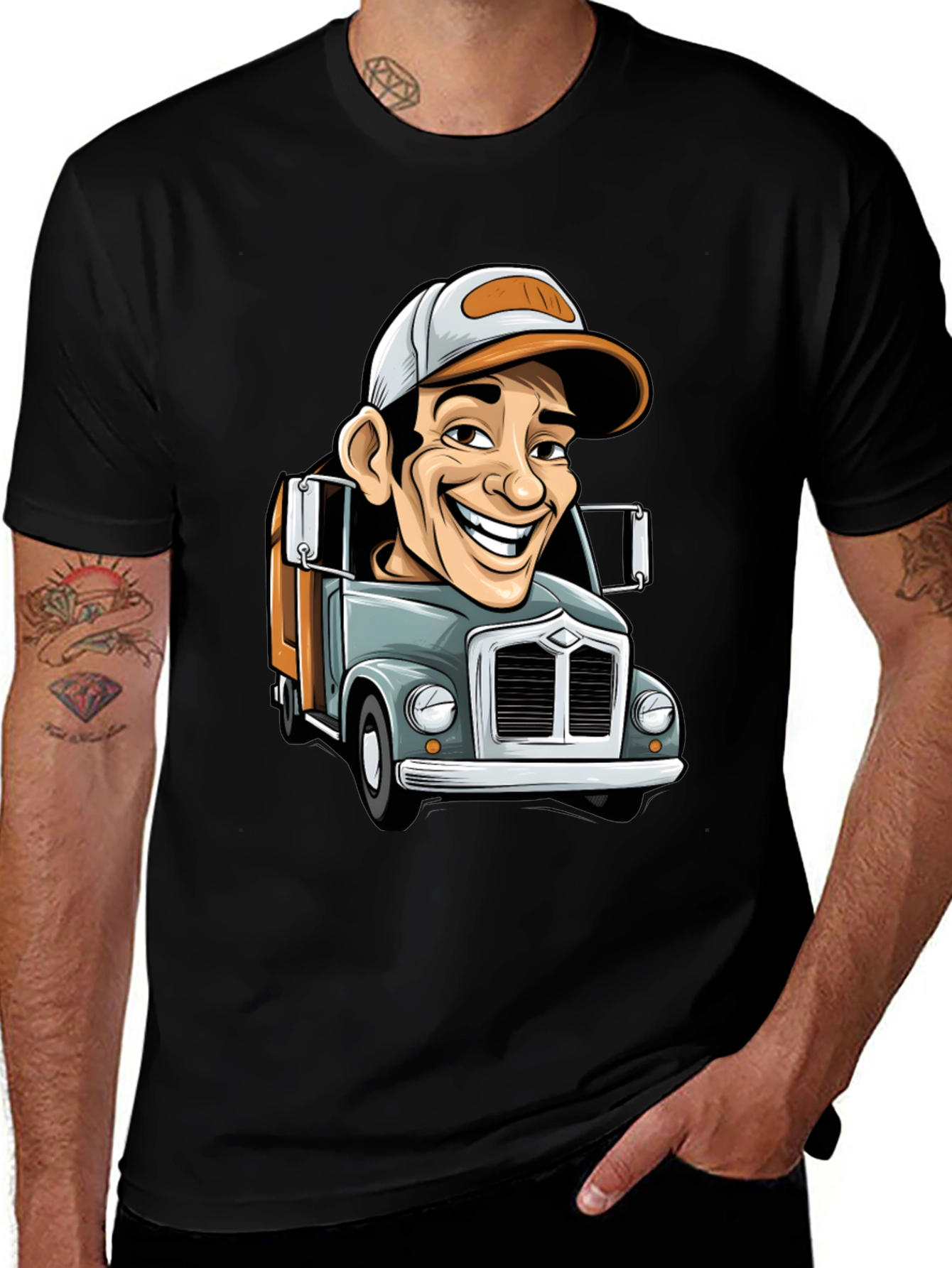 Variant 26 of Cartoon Truck Driver Black T-Shirt