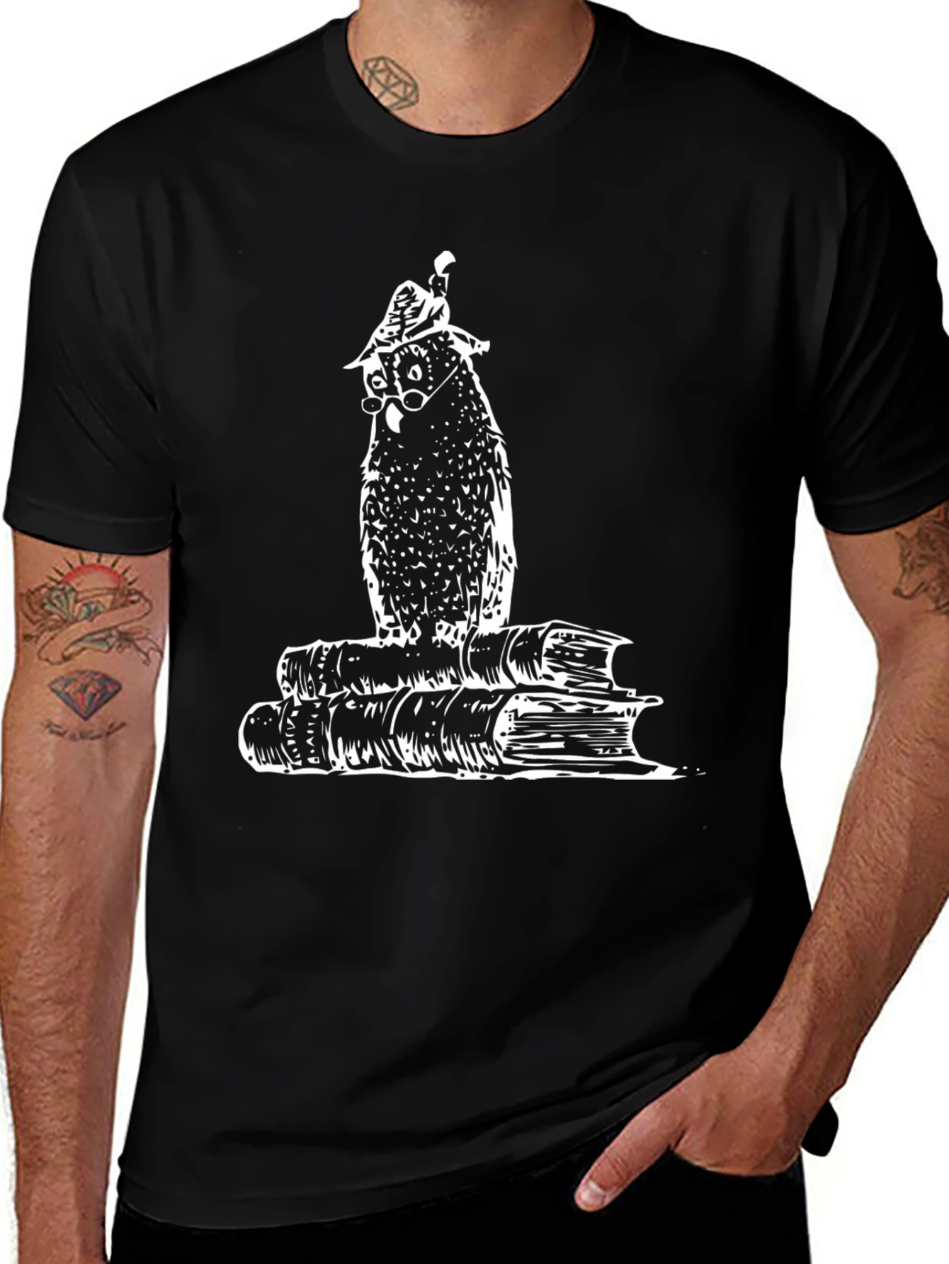 Variant 26 of Bookworm Owl T-Shirt - Black Cotton Tee