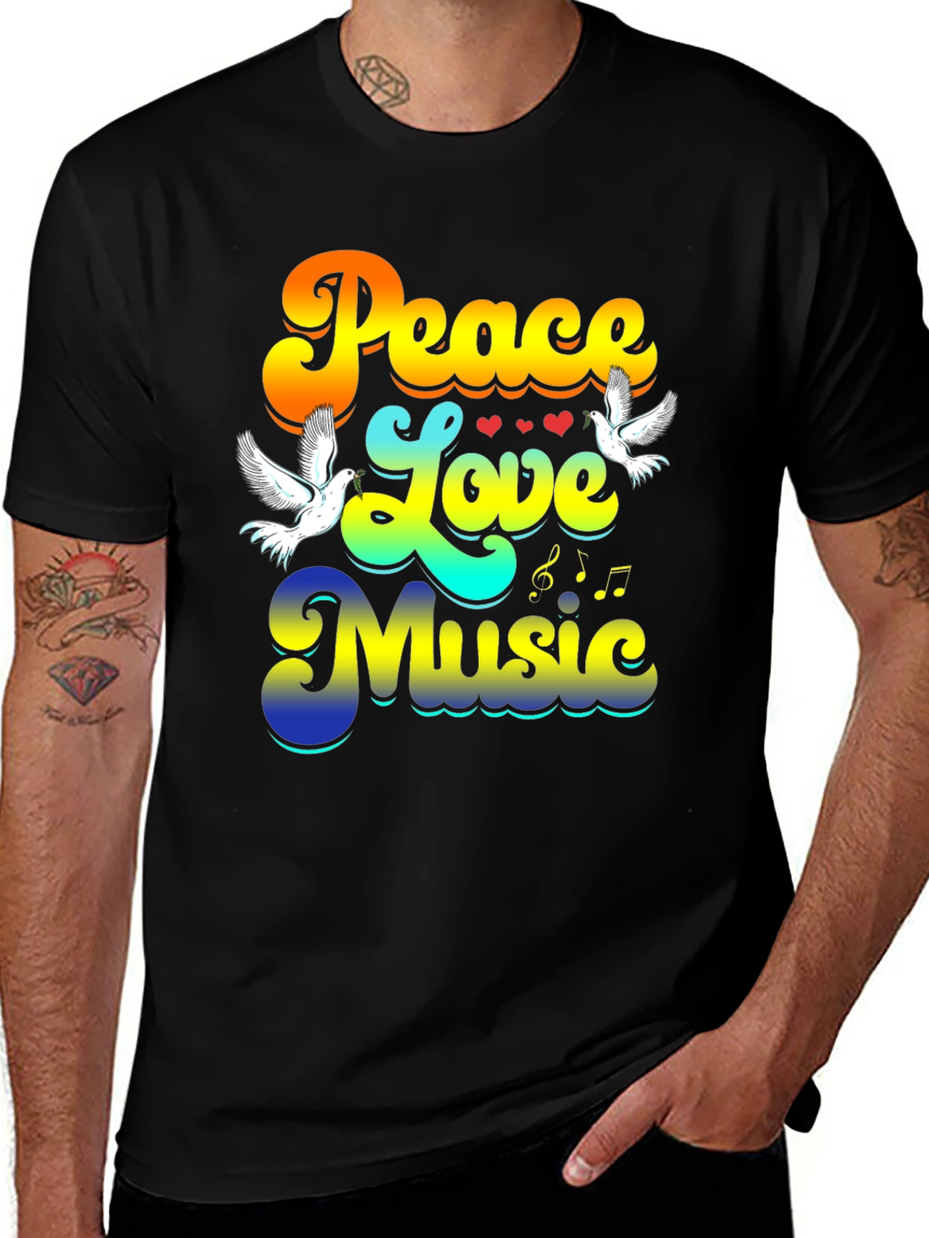 Variant 30 of Peace Love Music Retro Black T-Shirt