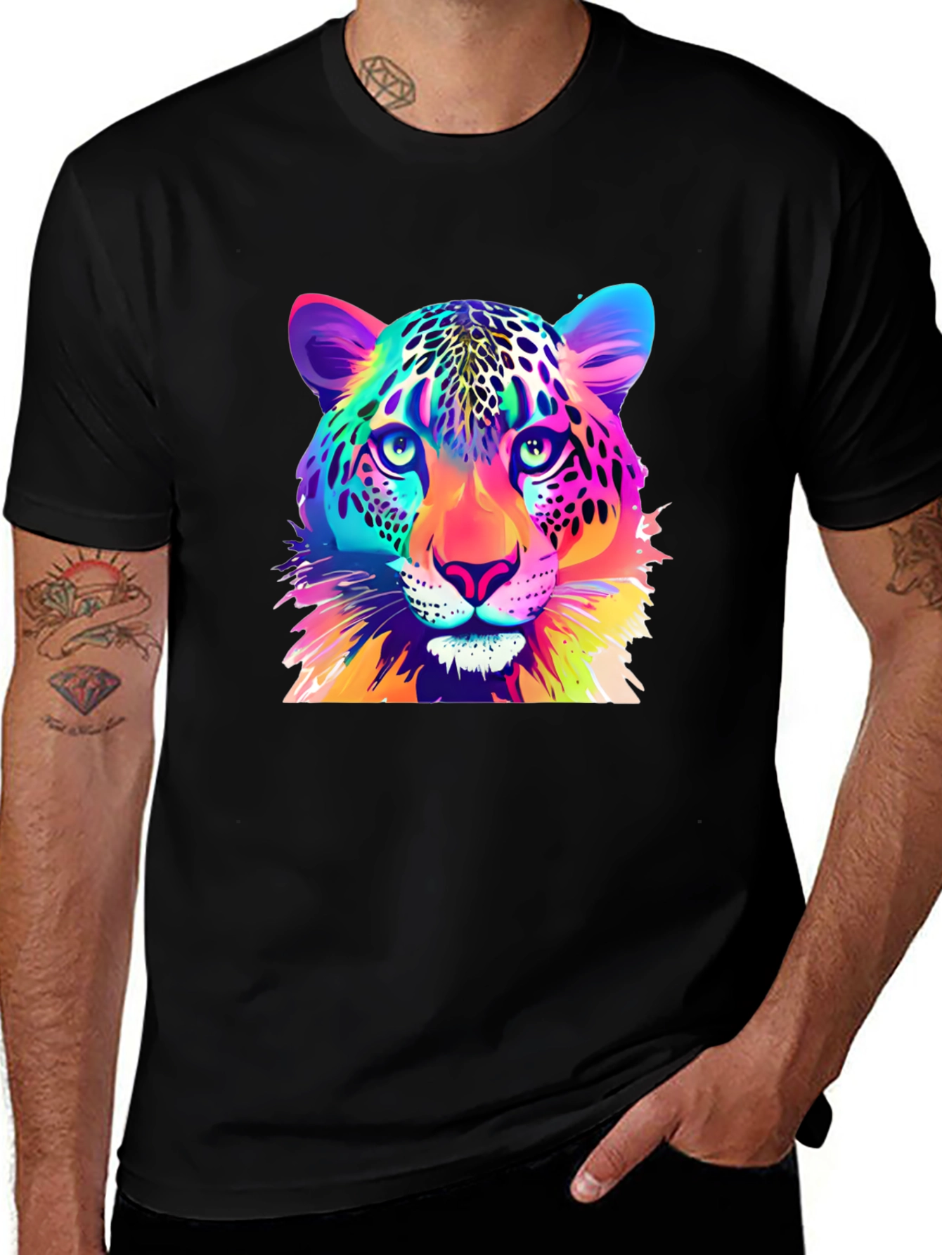 Vibrant Leopard Graphic Tee - Unique Colorful Design