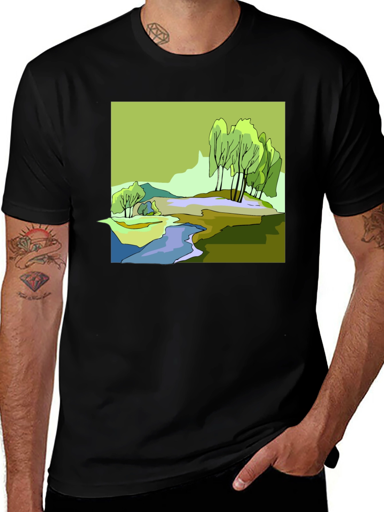 Variant 18 of Nature Scene Graphic Tee - Black Unisex Shirt