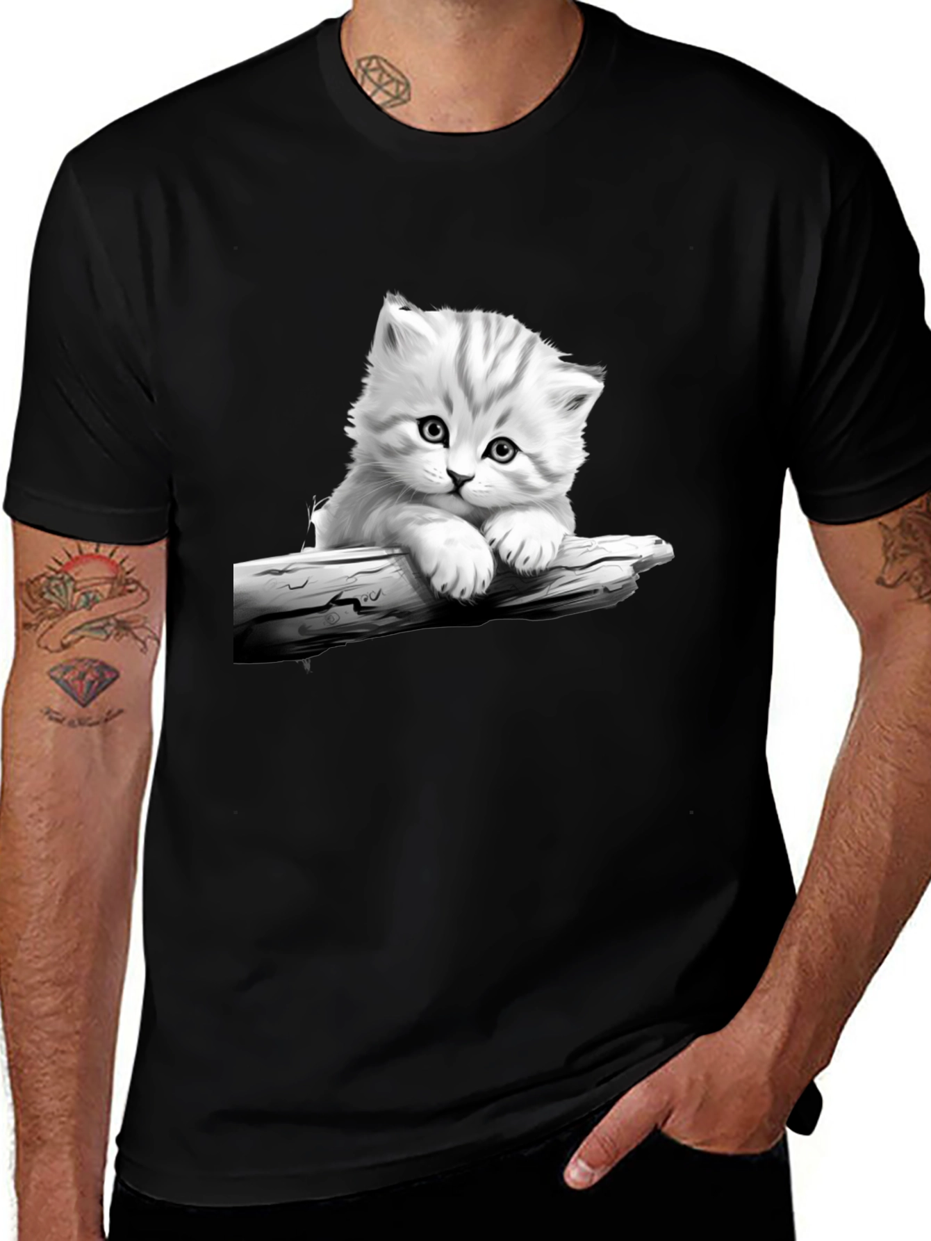 Variant 4 of Cute Kitten Graphic Black T-Shirt
