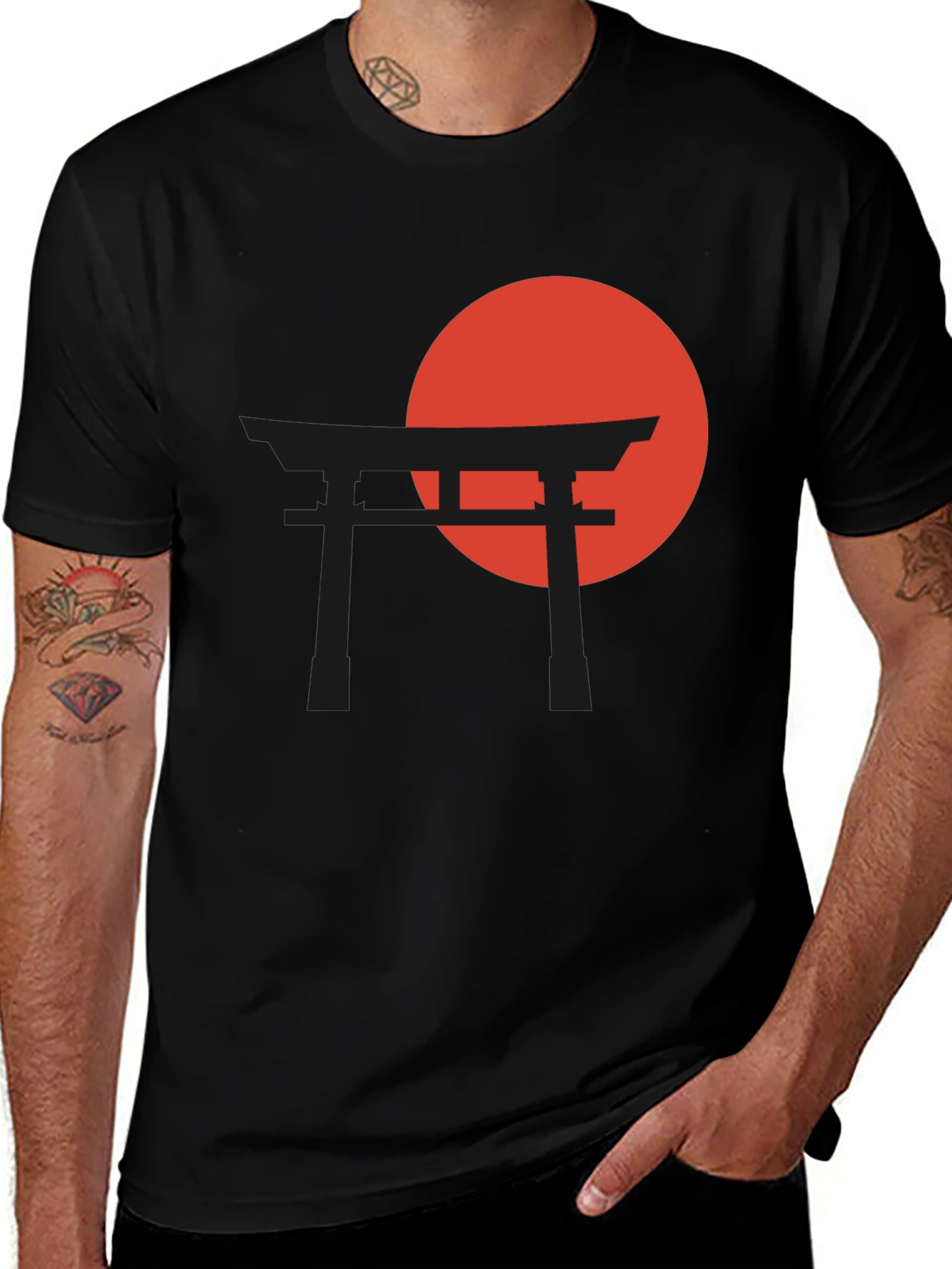Japanese Torii Gate Sunset Black T-Shirt