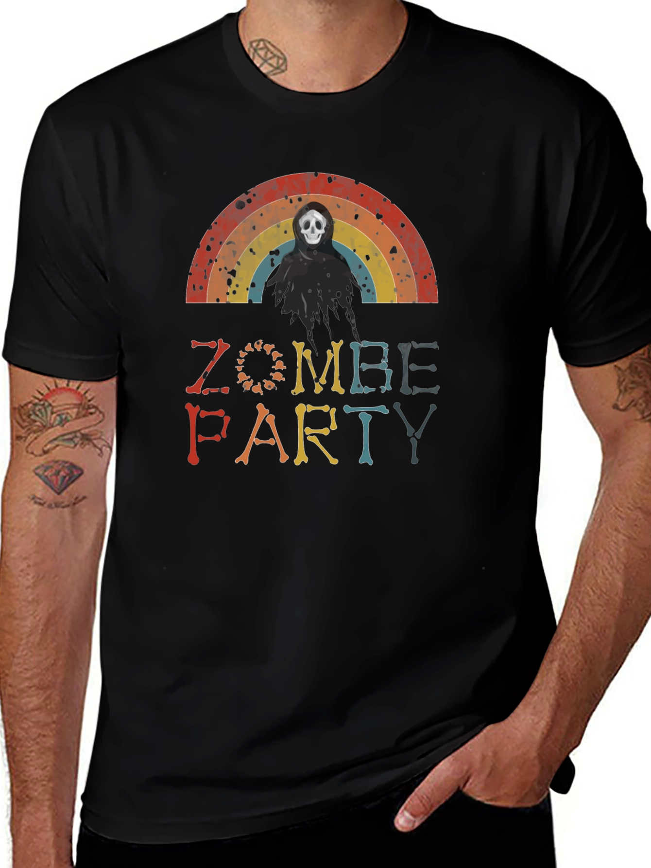 Variant 18 of Zombie Party Skeleton Rainbow T-Shirt